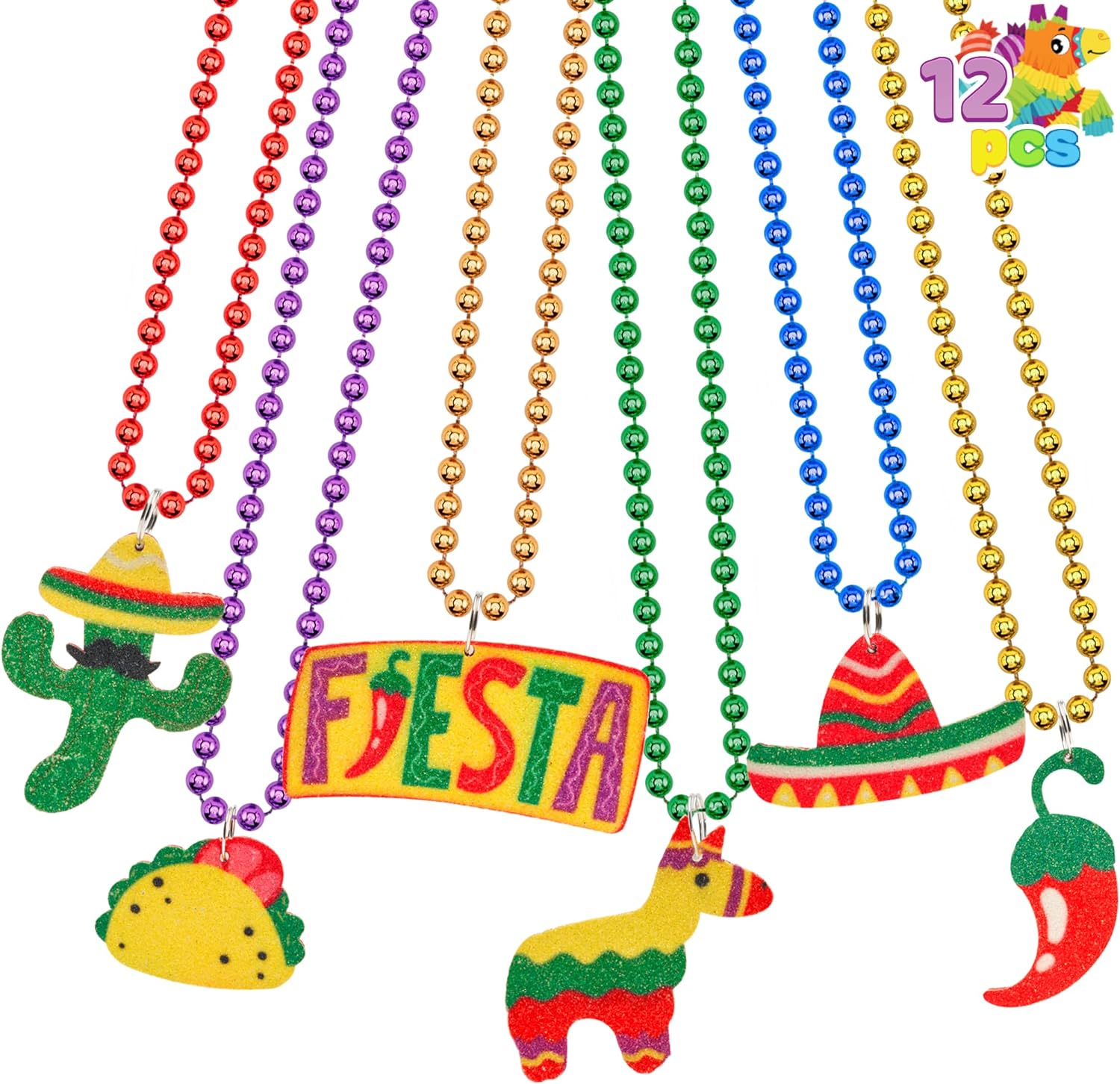 JOYIN 12 PCS Cinco de Mayo Fiesta Necklaces Bead- Mexican Birthday Party Favors Supplies Decorations, Luau Photo Props, Carnivals Event, Taco Tuesday