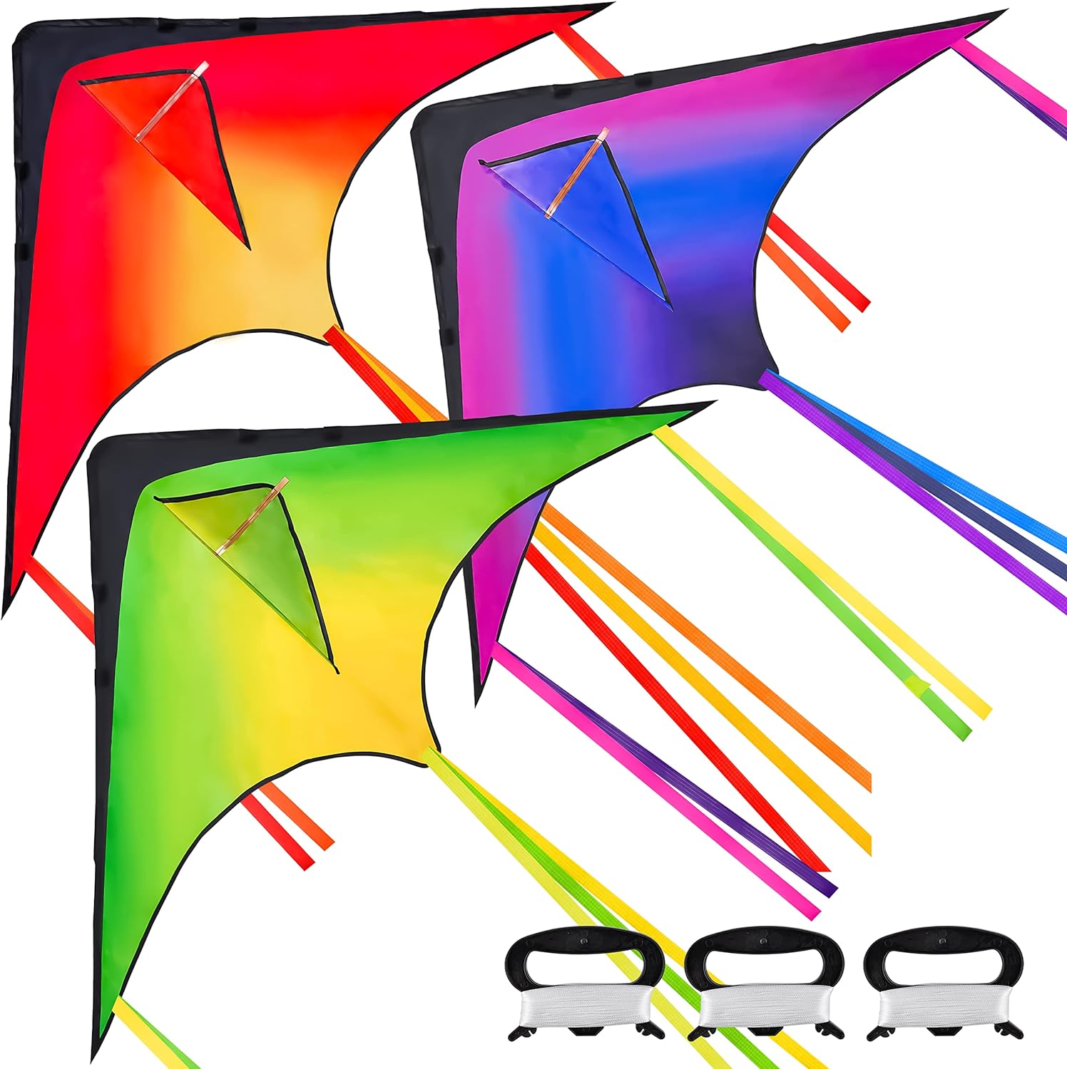 JOYIN Multi Packs Large Delta Kite Orange, Green and Purple, Easy to Fly Huge Kites for Kids and Adults with 262.5 ft Kite String, Large Delta Beach Kite for Outdoor Games and Activities (1/2/3 Packs)