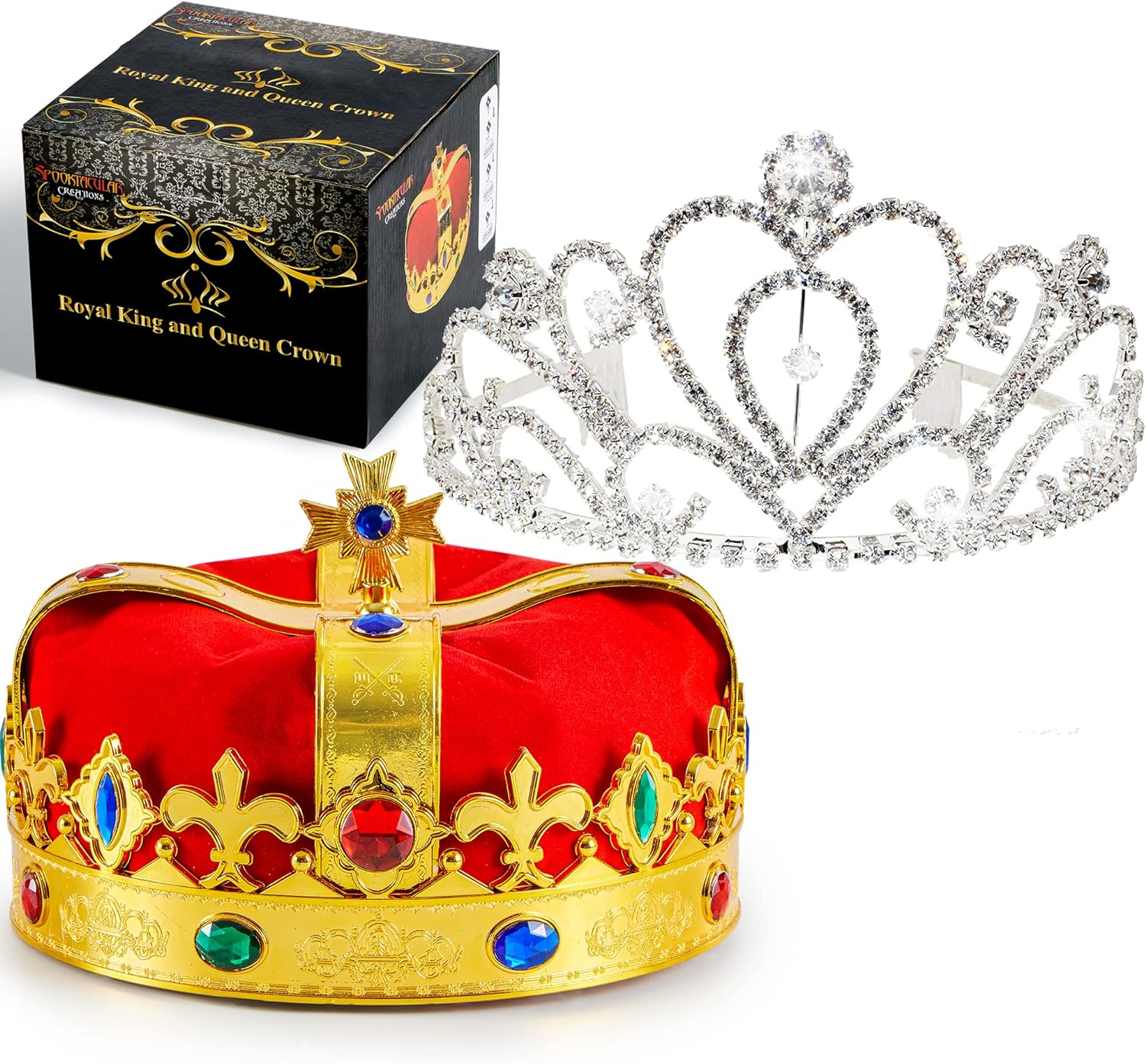 JOYIN Royal Crowns, 2 Pack King' and Queen' Crowns -Crowns for Kids and Audults, Valentine' Day Costume Prom Accessories