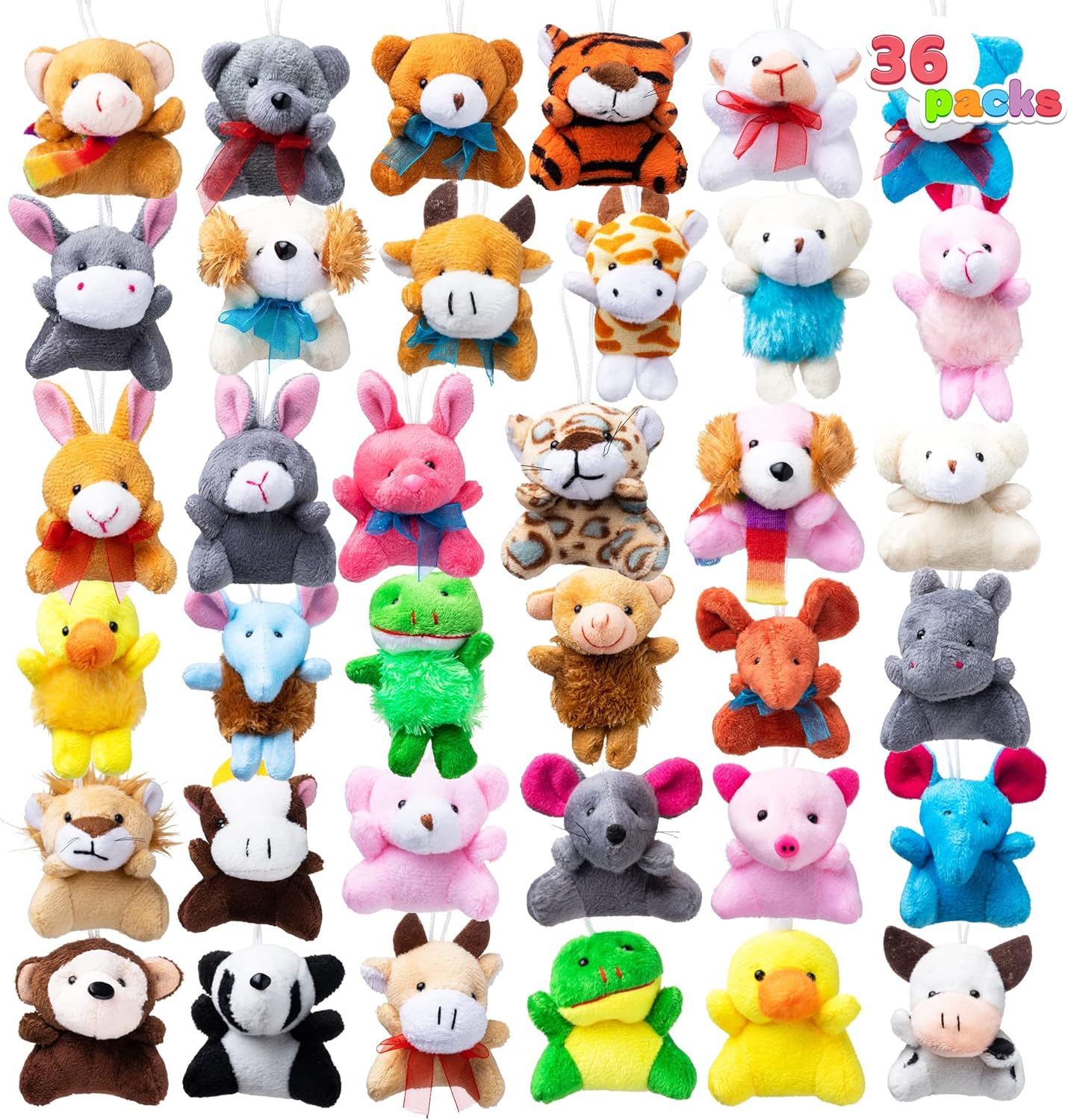 JOYIN 36 Pack Mini Animal Plush Toy Assortment (36 Units 3 Each),Bulk Stuffed Animals Party Favors for Kids, Small Animals Plush Keychain Decoration, Carnival Prizes, Valentine' Day Party Favors