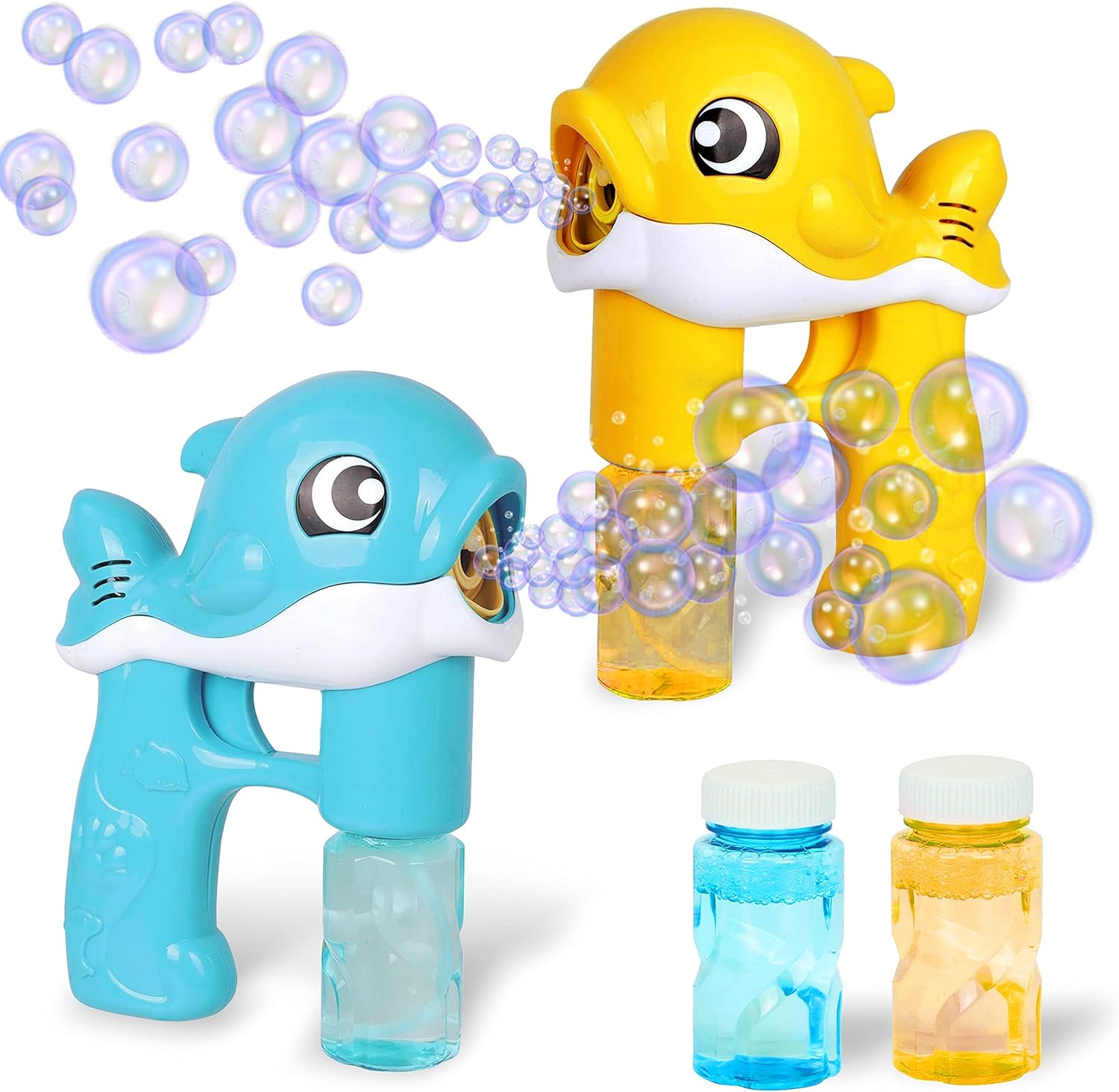 JOYIN 2 Bubble Guns Whale Bubble Maker LED Automatic with 4 Bubble Refill Solutions, Bubble Gun, Bubbles Blower Included Batteries for Kids, Toddlers Summer Fun Outdoor Toy, Party Favor