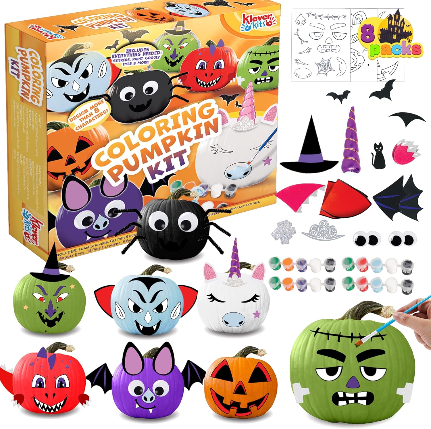 Klever Kits Halloween Kids DIY Arts and Craft Coloring Pumpkin Kit for Kids DIY Craft and Halloween Art Activities