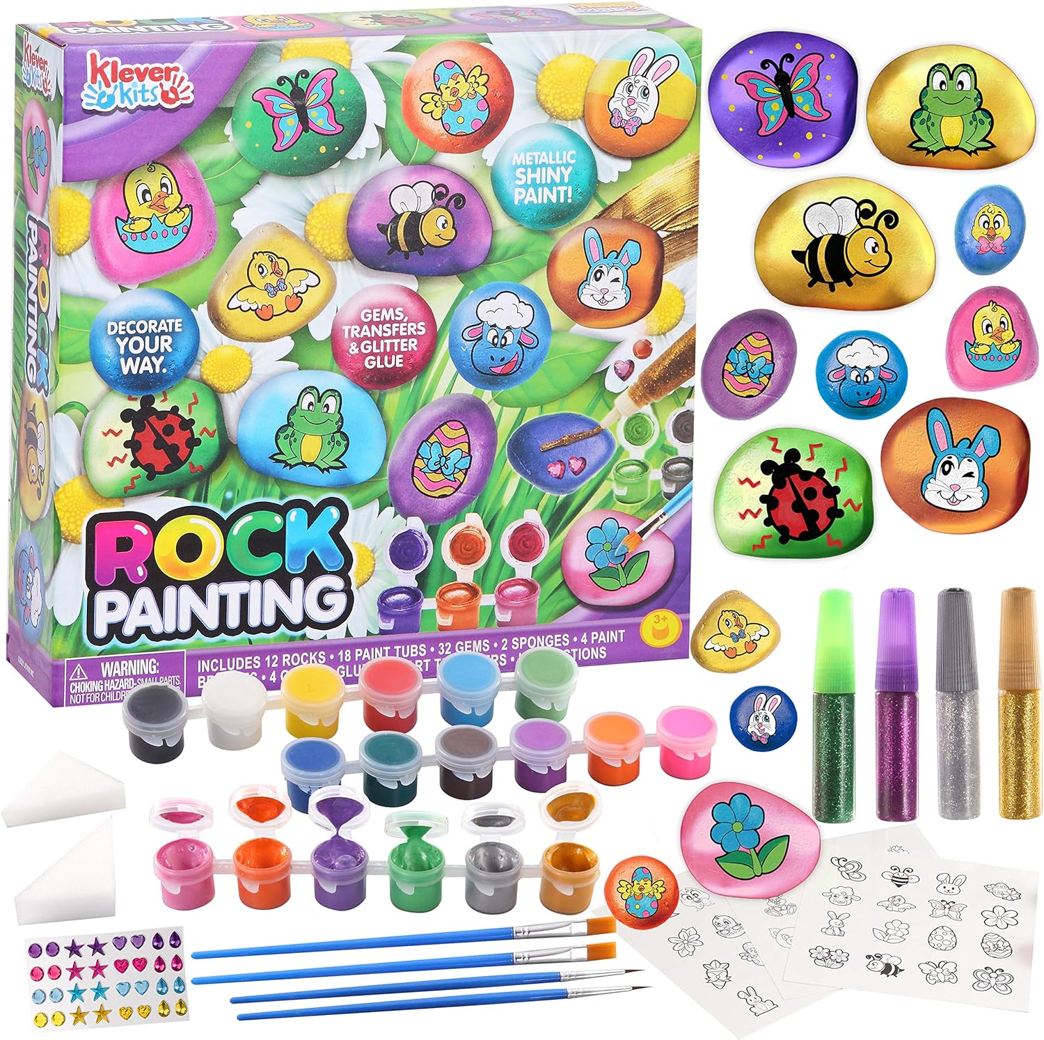 12 Rock Painting Kit, Creativity Arts & Crafts, DIY Supplies, Spring Crafts for Kids, Decorate Your Own Painting Craft, Family Outdoor Indoor Activity, Toddler Birthday Gifts