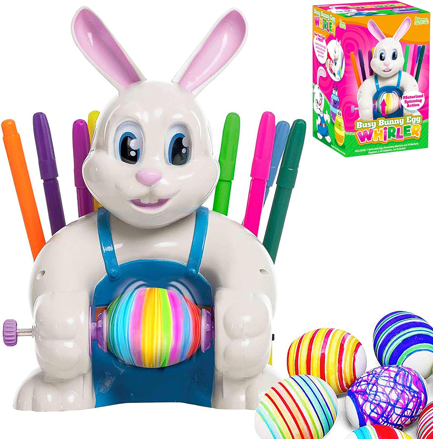 JOYIN Motorized Easter Egg Decorator Kit, Battery Driven Busy Bunny Egg Spinner Whirler Decorating Machine with 10 Non-Toxic Markers for Kids Craft Activities (Pink) (Blue)