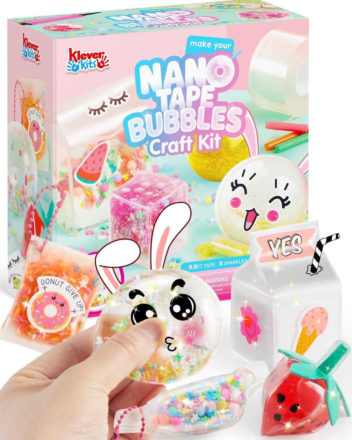 Nano Tape Bubble Kit for Kids, 35 Pcs Nano Tape Craft w/Slime, Foam, Glitter, 300  Fillings, DIY Plastic Bubbles Balloon, Elastic Party Favors Gifts, Fidget Toy for Girls, Boys Age 18 