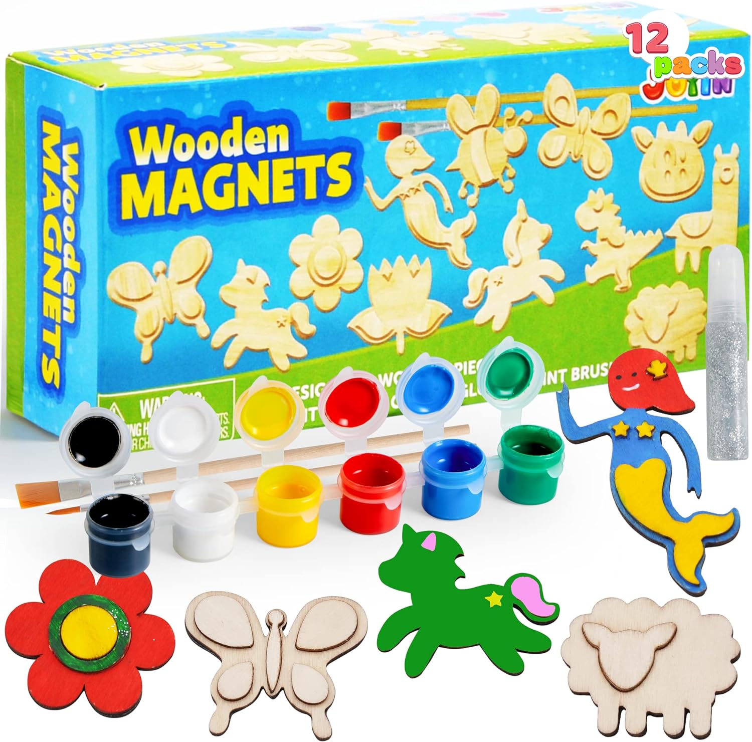 JOYIN Wooden Magnets, Spring Arts & Crafts for Boys and Girls Ages 4+, Childrens Painting Craft Activities Kit, Craft Toys Gifts for 4, 5, 6, 7, 8, 9, 10, 11 & 12 Year Old Kids