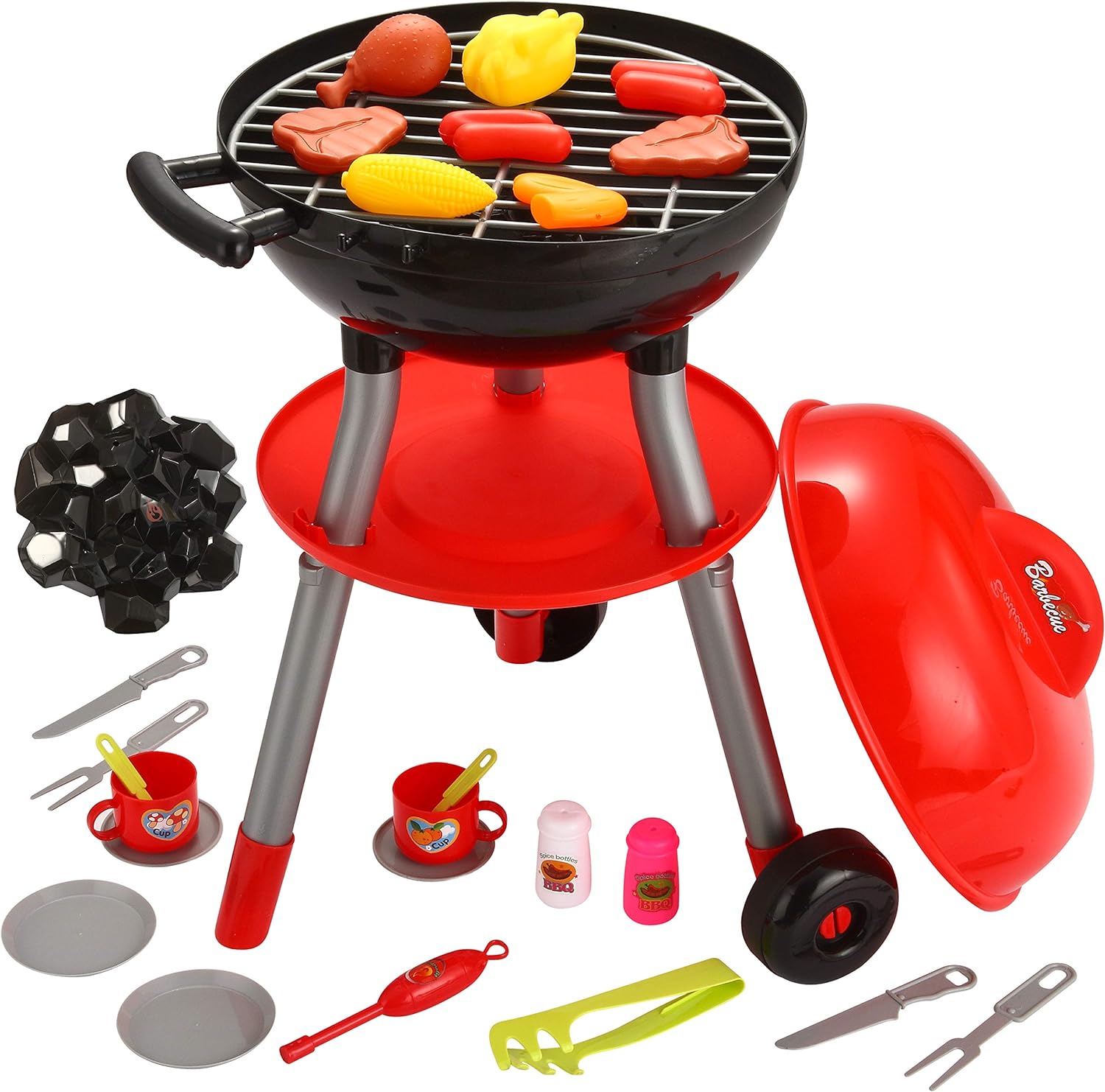 24 PCS Little Chef Barbecue BBQ Cooking Kitchen Toy Interactive Grill Play Food Cooking Playset for Kids Kitchen Pretend Play