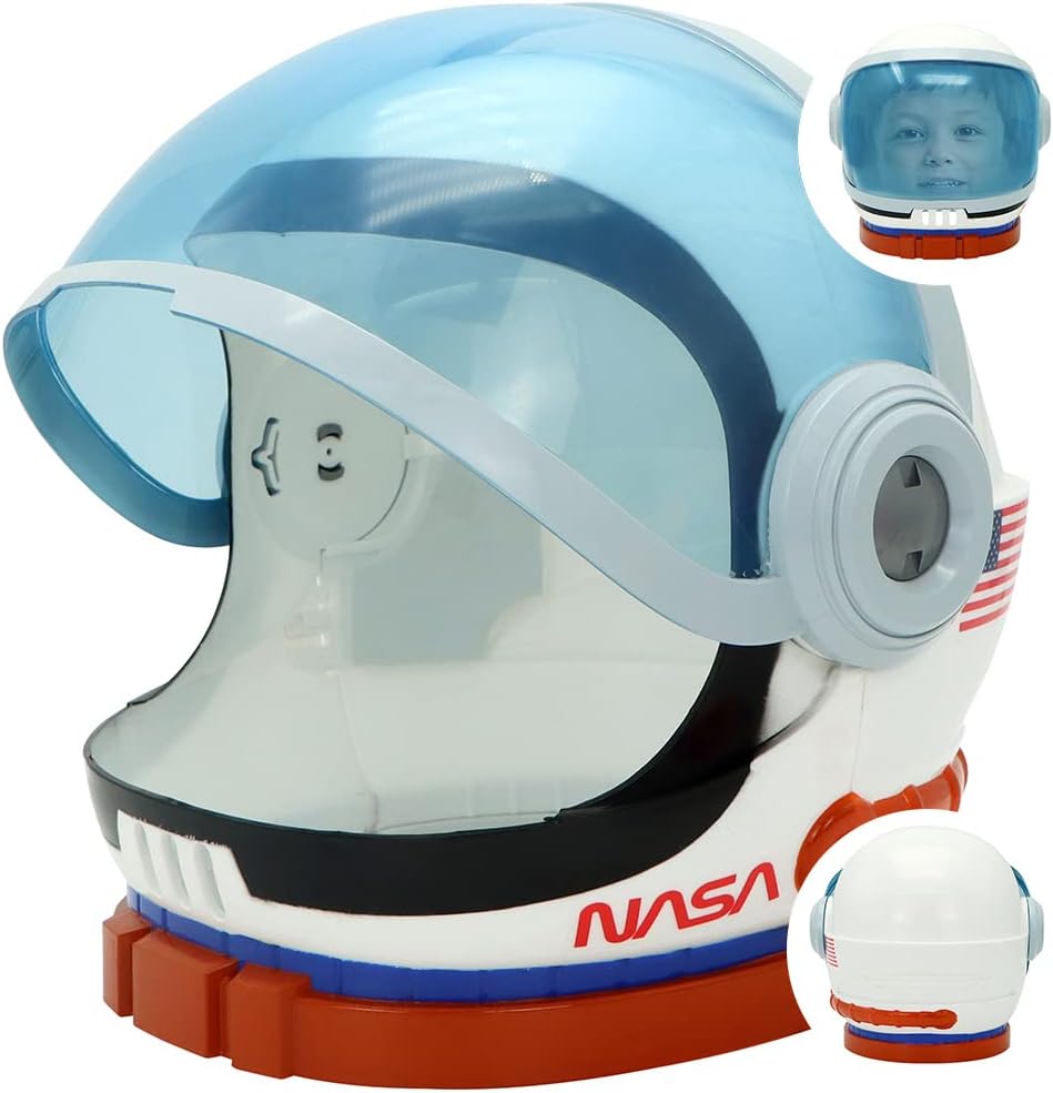 Astronaut Helmet, Space Helmet with Blue Movable Visor, Party Costume, School Classroom Dress Up, Pretend Role Play Party Supplies, Kids Christmas Halloween Toys Birthday Gifts, Blue and Orange