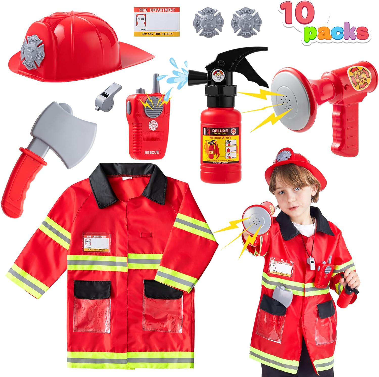 JOYIN Fireman Costume Pretend Play Set Fireman Costume for Kids Firechief Outfit for School Costumes, Halloween Parties, Costume Parties, Role Play, Halloween, School and Home Play