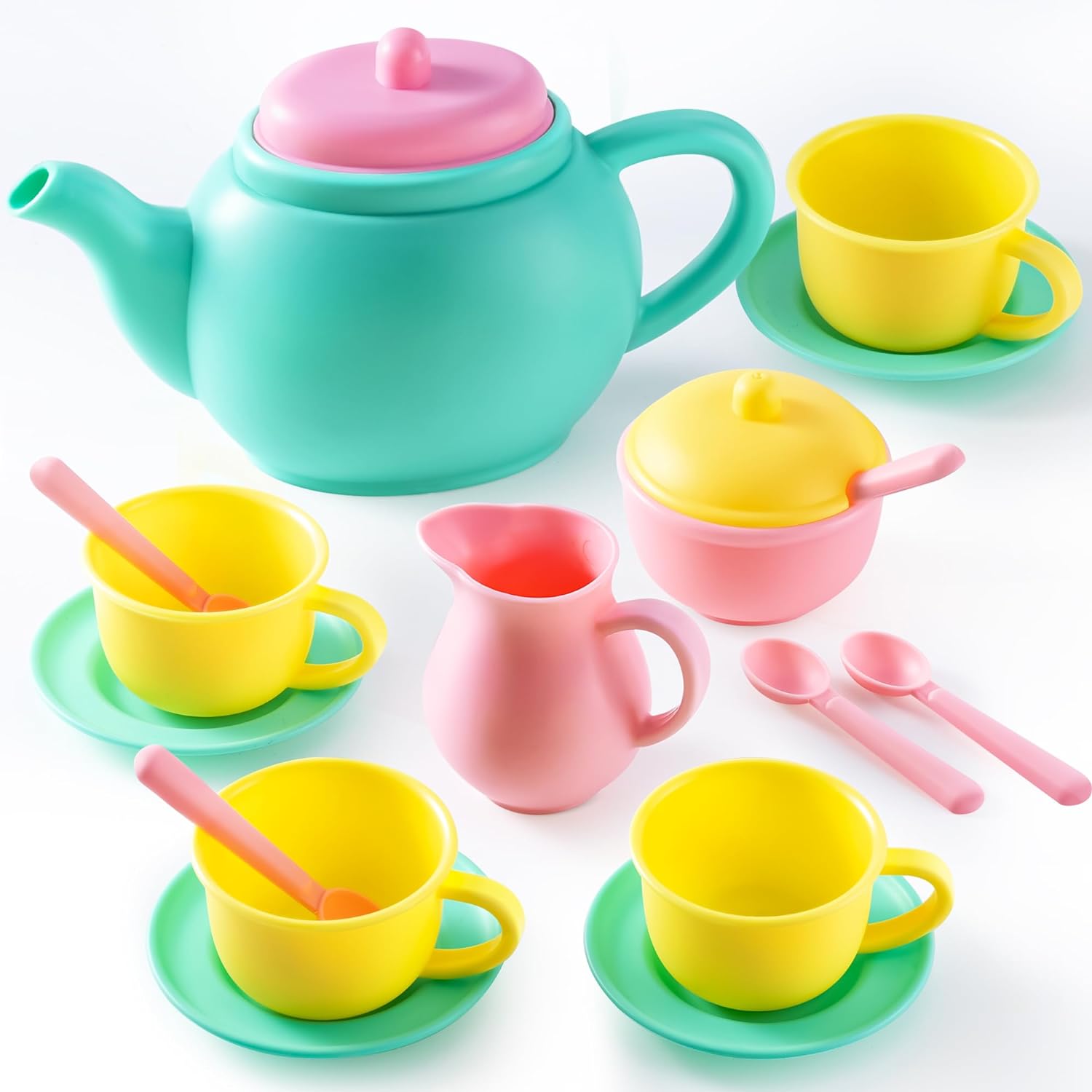 JOYIN 18PCS Pretend Play Tea Party Set Play Food Accessories BPA Free, Phthalates Free, Plastic Tea Set, Mini Kitchen for Kids, Gifts for Toddler Boys Girls Ages 1,2,3,4,5,6 Years Old