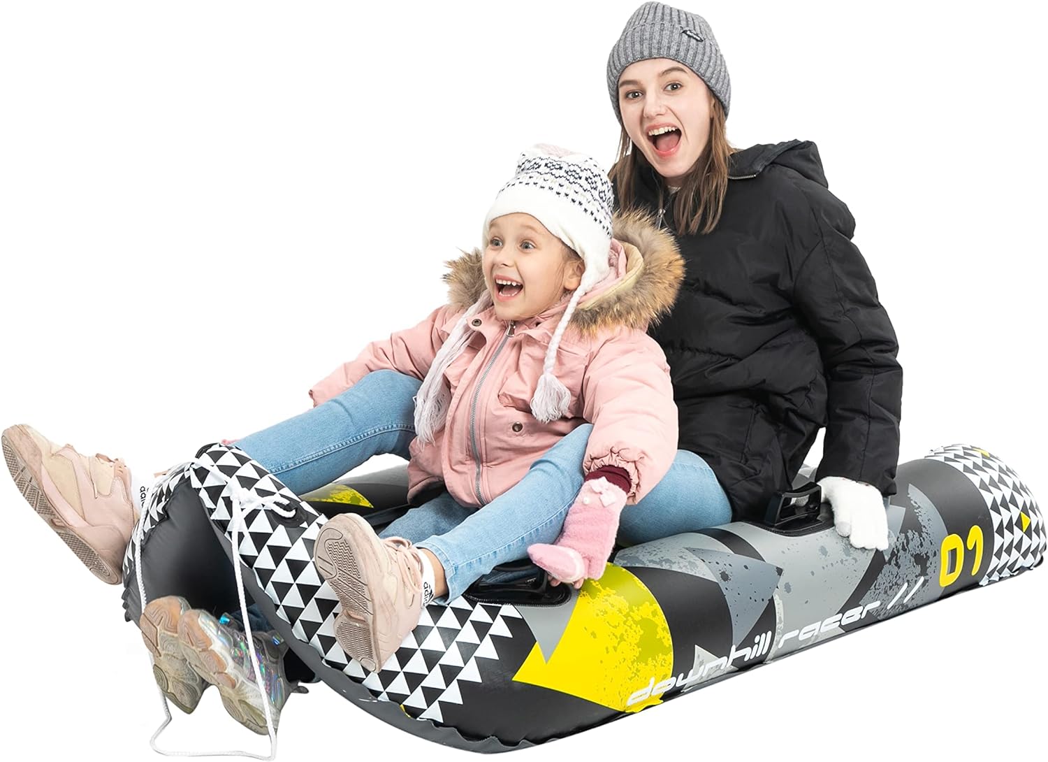 58.5 Inflatable Snow Sled for Kids and Adults, Two Rider Great Inflatable Snow Tubes Heavy-Duty Snow Tube for Sledding Winter Fun and Family Activities