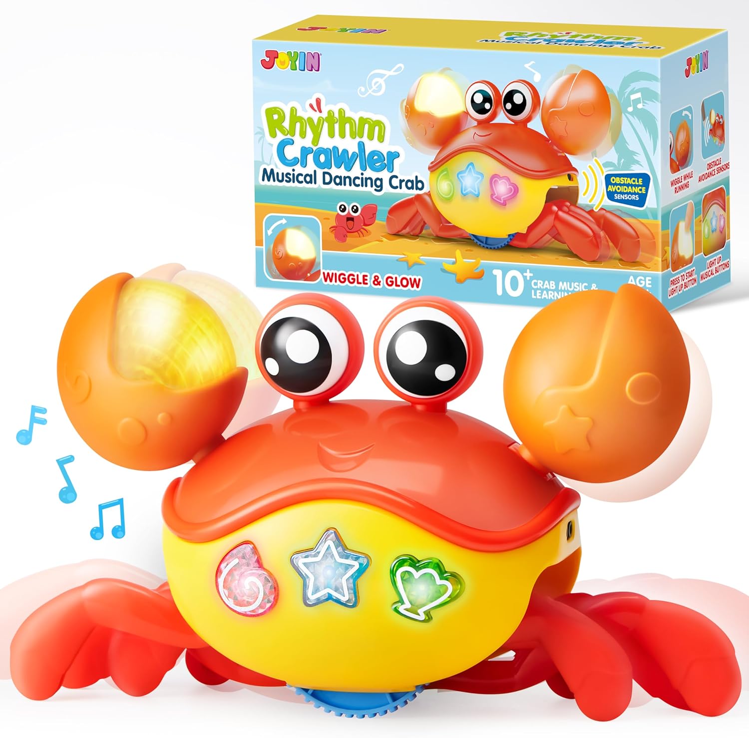 JOYIN Crawling Crab Baby Toy - Tummy Time Toy for Boys Girls, Interactive Big Crab Toy with Intelligent Sensor, Lights Buttons, Dancing Crab Auto-Avoiding Obstacles, Gift for Toddlers