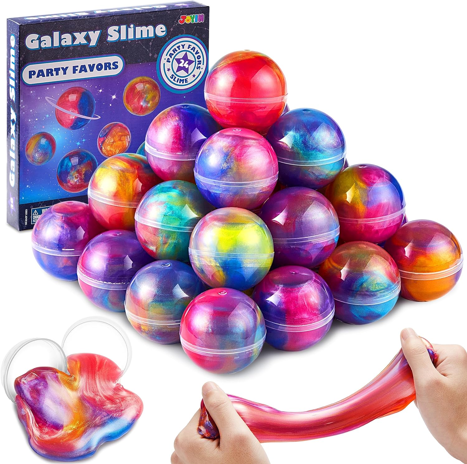 JOYIN Slime Party Favors, 24 Pack Galaxy Slime Ball Party Favors - Stretchy, Non-Sticky, Mess-Free, Stress Relief, and Safe for Girls and Boys - Classroom Reward, Christmas Party Supplies