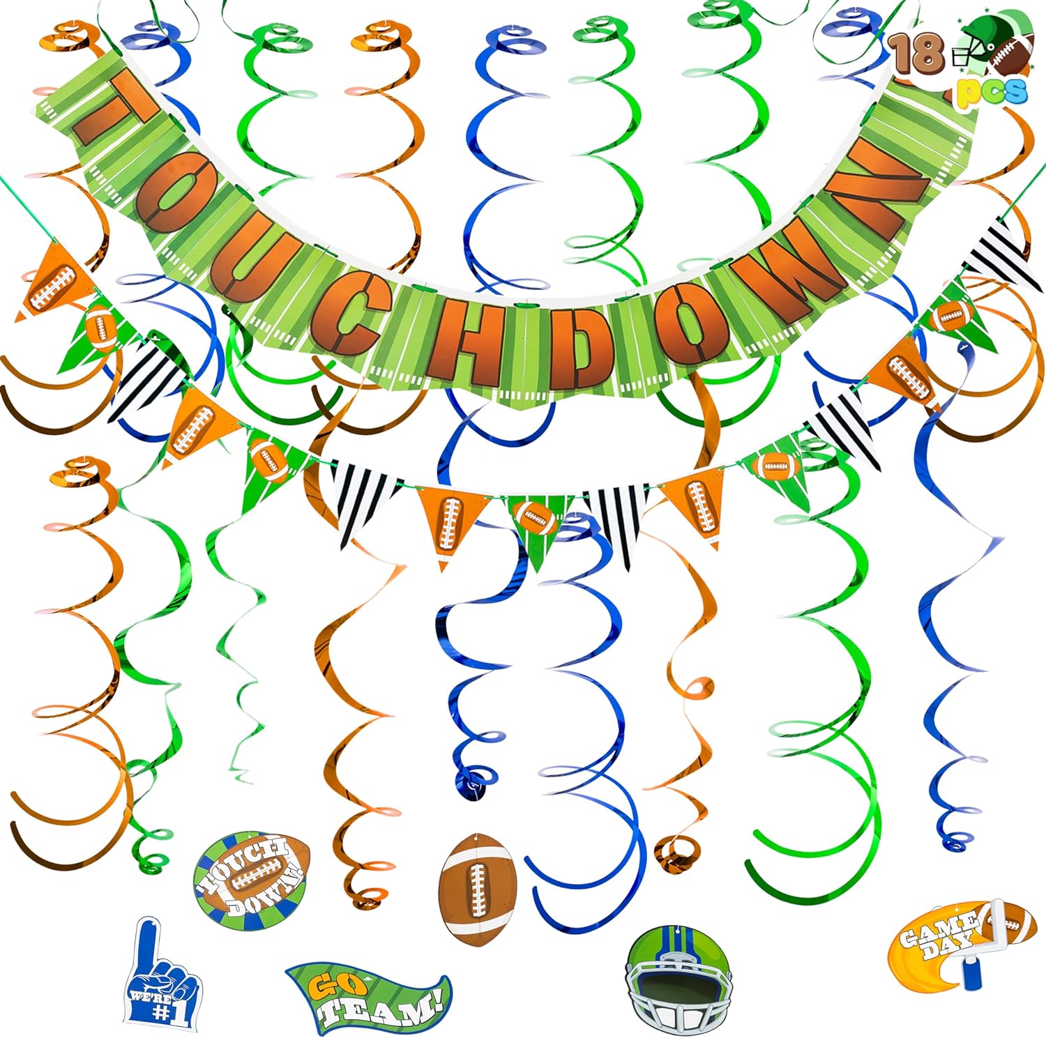 JOYIN Football Hanging Swirl Decorations, Football Touchdown Party Banners, Sport Game Day Party Supplies