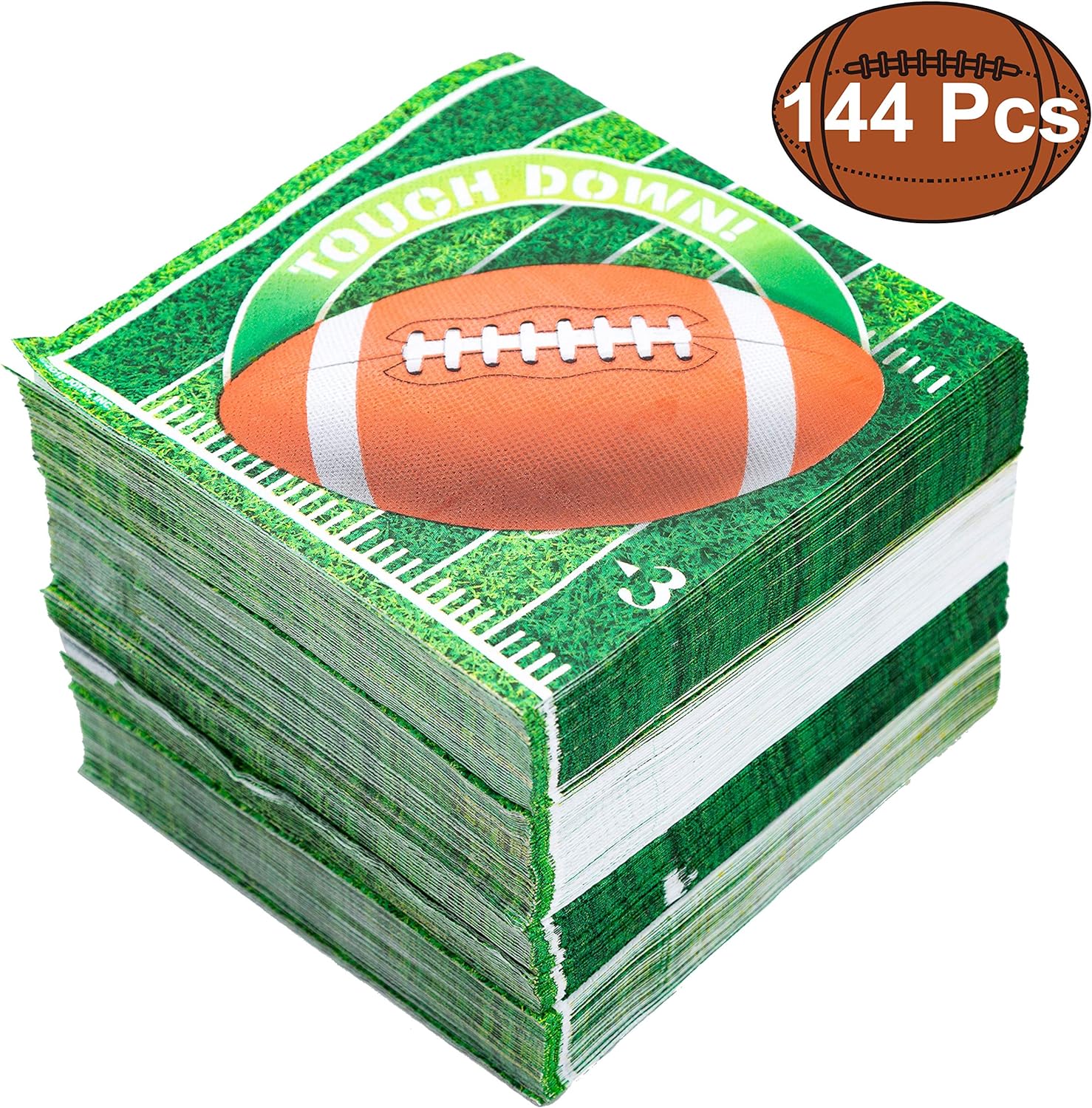 JOYIN 144 PCS Football Napkins Count Touchdown Football Game Day Themed Paper Napkins Football Party Supplies (6.5X6.5 Inches)