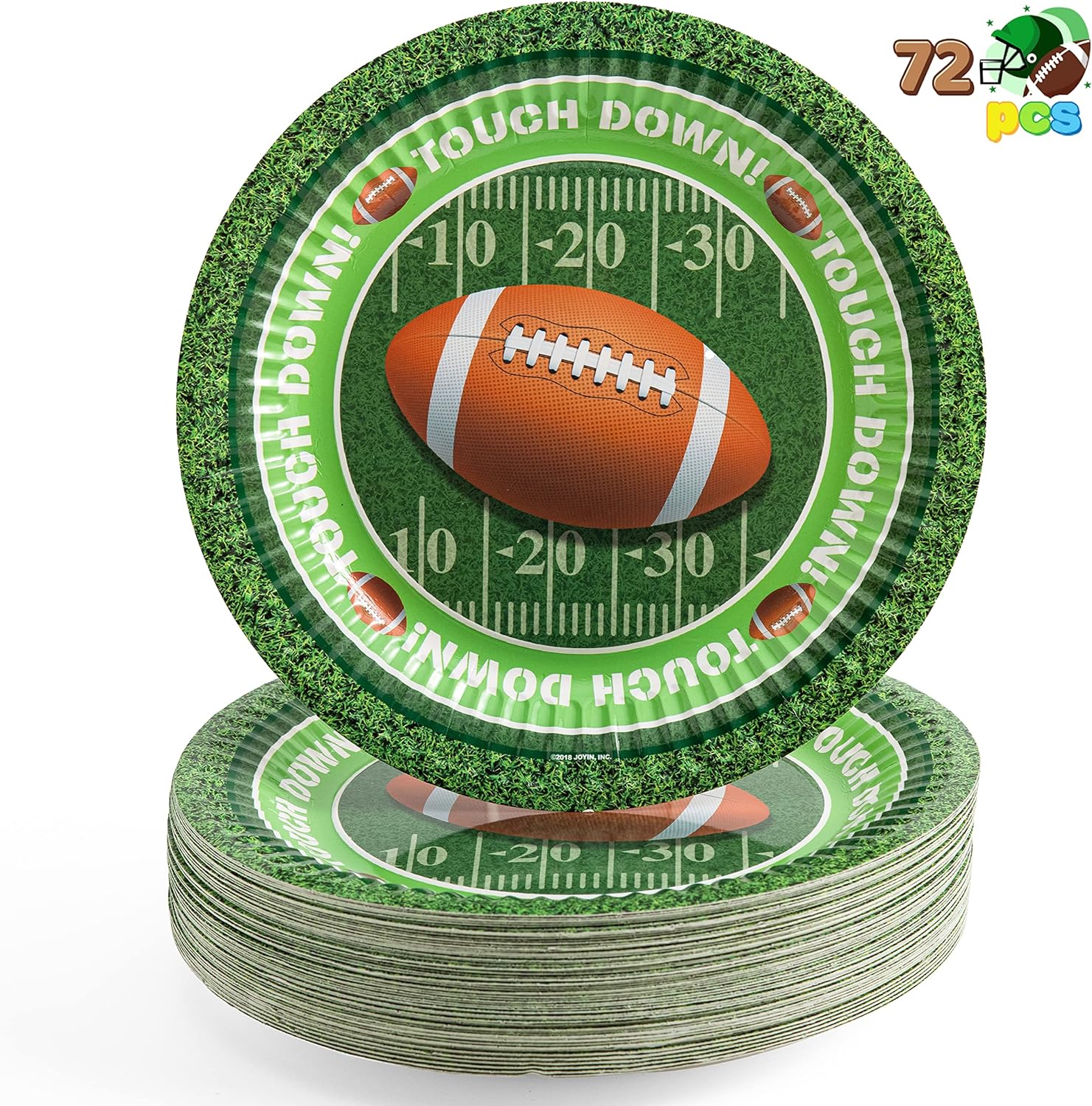 JOYIN 72 Pieces Touchdown Football Paper Plates Football Game Day Party Accessory Supplies (9 Inches Large)