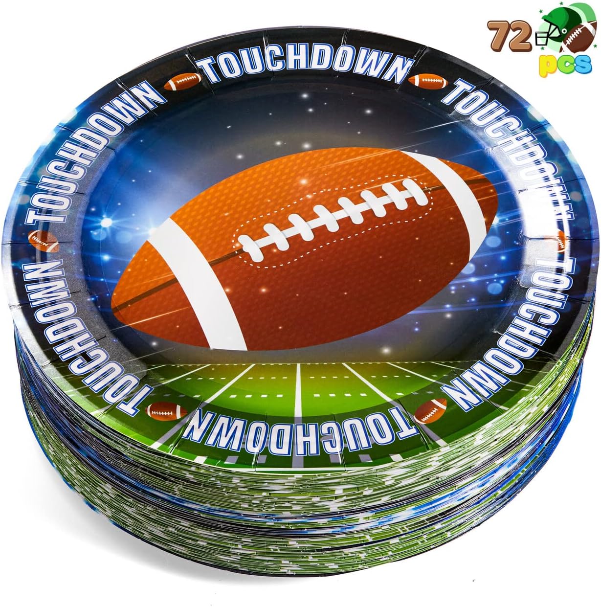 JOYIN 72 PCS 9 Football Paper Plates, Disposable Round Paper Plates for Football Themed Party Supplies, Family Dinner, Sports Event, Birthday Party