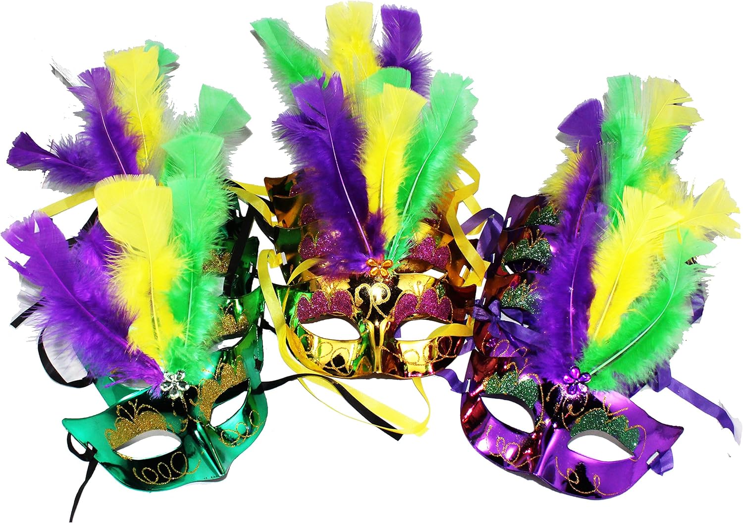 JOYIN Toy 12 Pack Mardi Gras Mask Masquerade Costume With Feather and LED