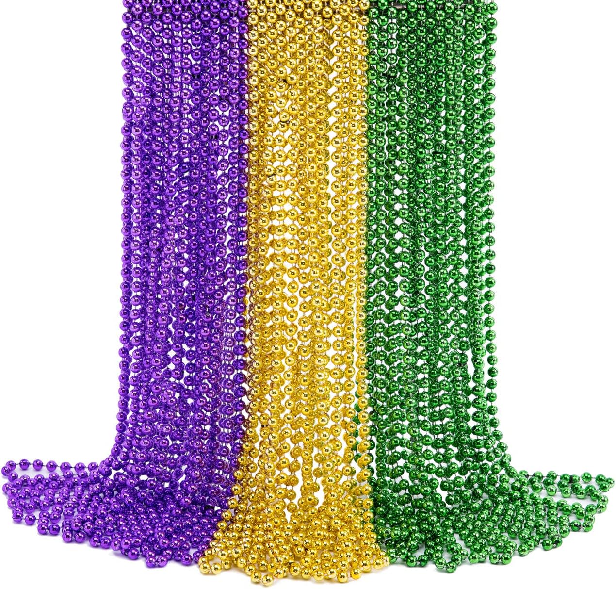 JOYIN 12 PCS Mardi Gras Beads Necklace, Gold, Green, Purple Metallic Colors Necklaces Set for Mardi Gras Party Favors Supplies, Costume Accessories, Masquerade, Accessories