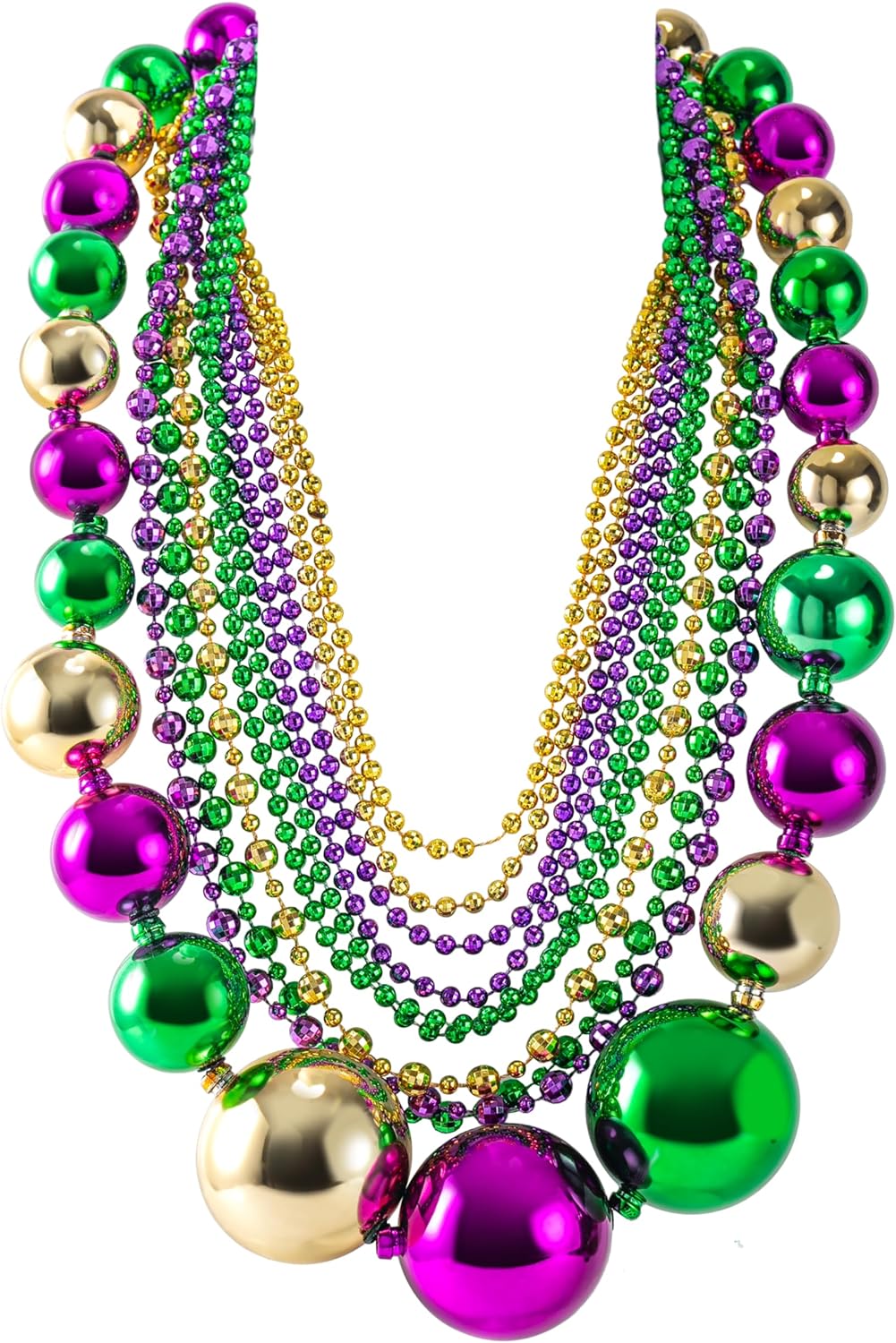 JOYIN 10 Pcs Mardi Gras Bead Necklace Set, 1 Jumbo Ball Bead Necklaces, 3 Medium & 6 Small Beaded Necklaces, Gold Green Purple Plastic Necklaces for Mardi Gras Costume Outfit Dress up Accessories