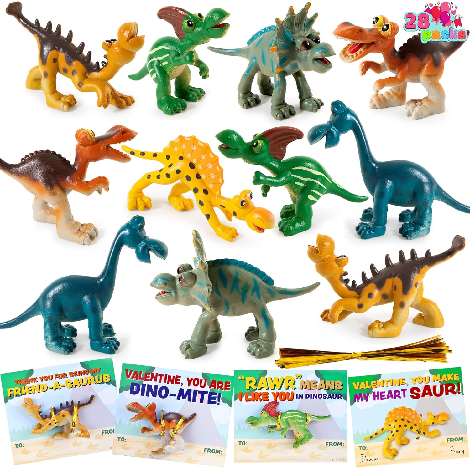 JOYIN 28 PCS Valentines Day Gifts Cards, Valentine' Greeting Cards with Dinosaur Toys Valentine Exchange Gift Cards, Classroom Exchange Prizes for Boys Girls Classroom Party Favor Toy