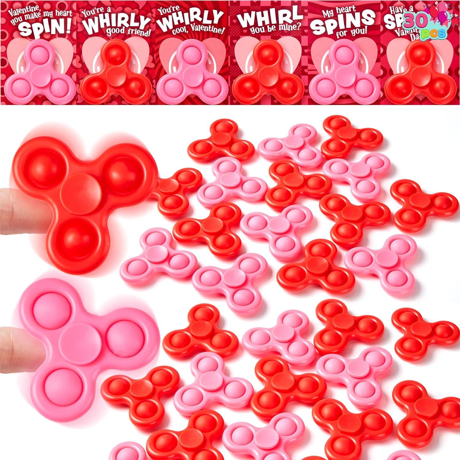 JOYIN 30 Packs Valentine' Day Gift Cards with Fidgets Spinners, Pop Bubble Spinners Fingertip Toys, Stress Relief Fidget Toys for Kids Valentine' Party Favors, School Prize and Goody Bag Filler