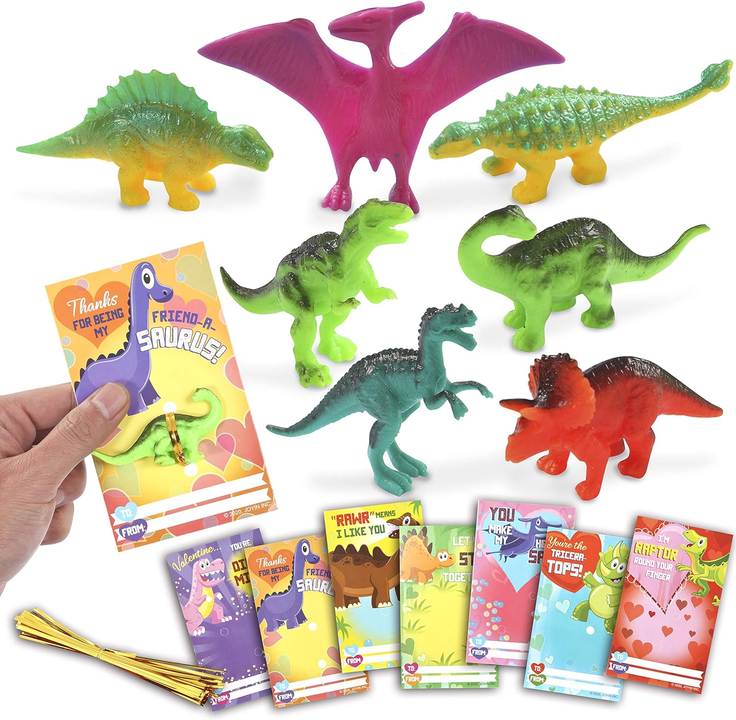 JOYIN 28 Pack Valentines Day Card with Dinosaur Figure Toys for Valentine Kids Party Favor, Classroom Exchange Prizes, Valentines Greeting Cards