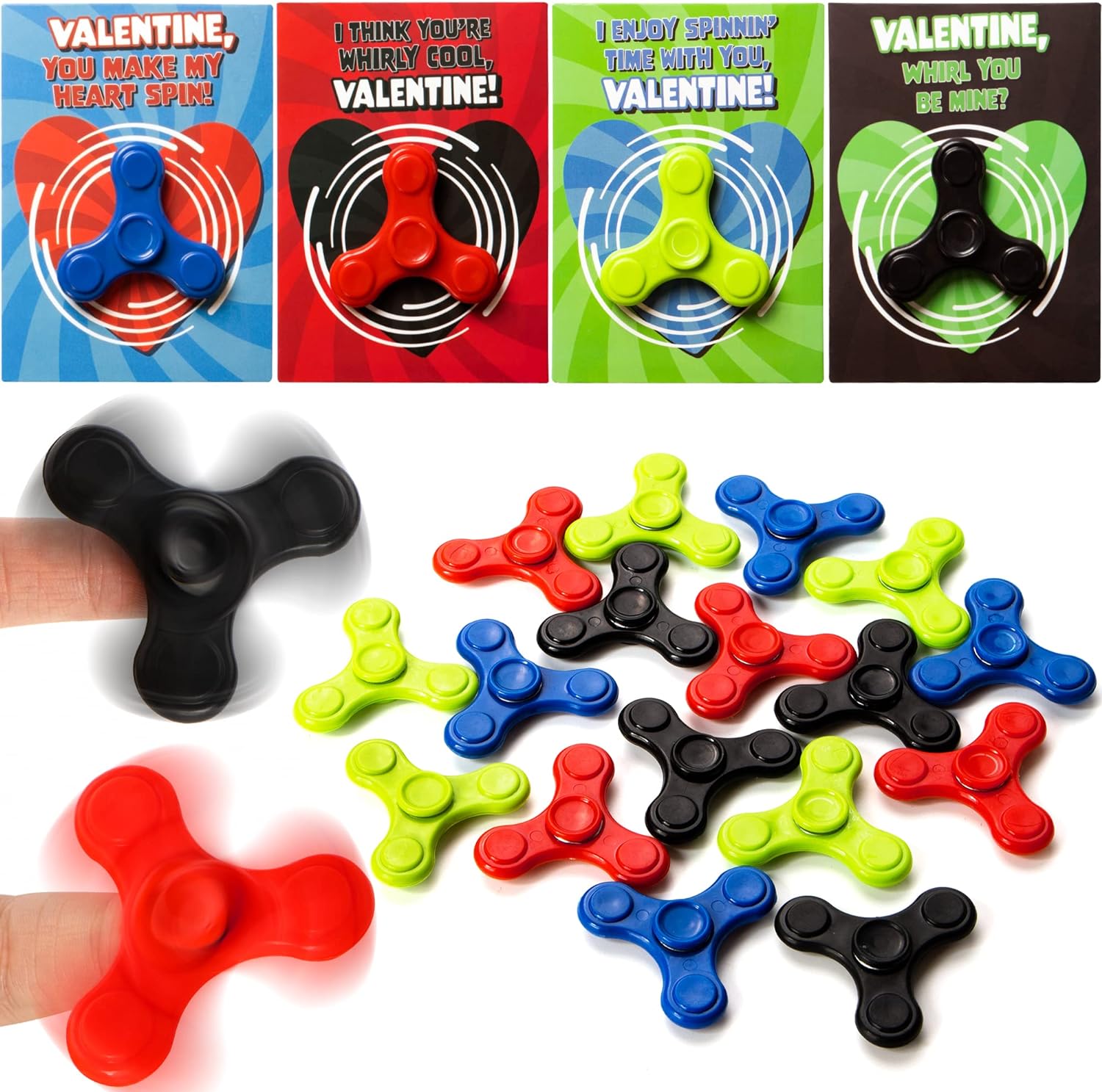 JOYIN 28 Packs Valentines Cards with Fidget Spinner, Stress Relief Hand Finger Spinner Fidget Toy for Valentines Day Kids School Classroom Prizes, Gift Exchange,Party Favor