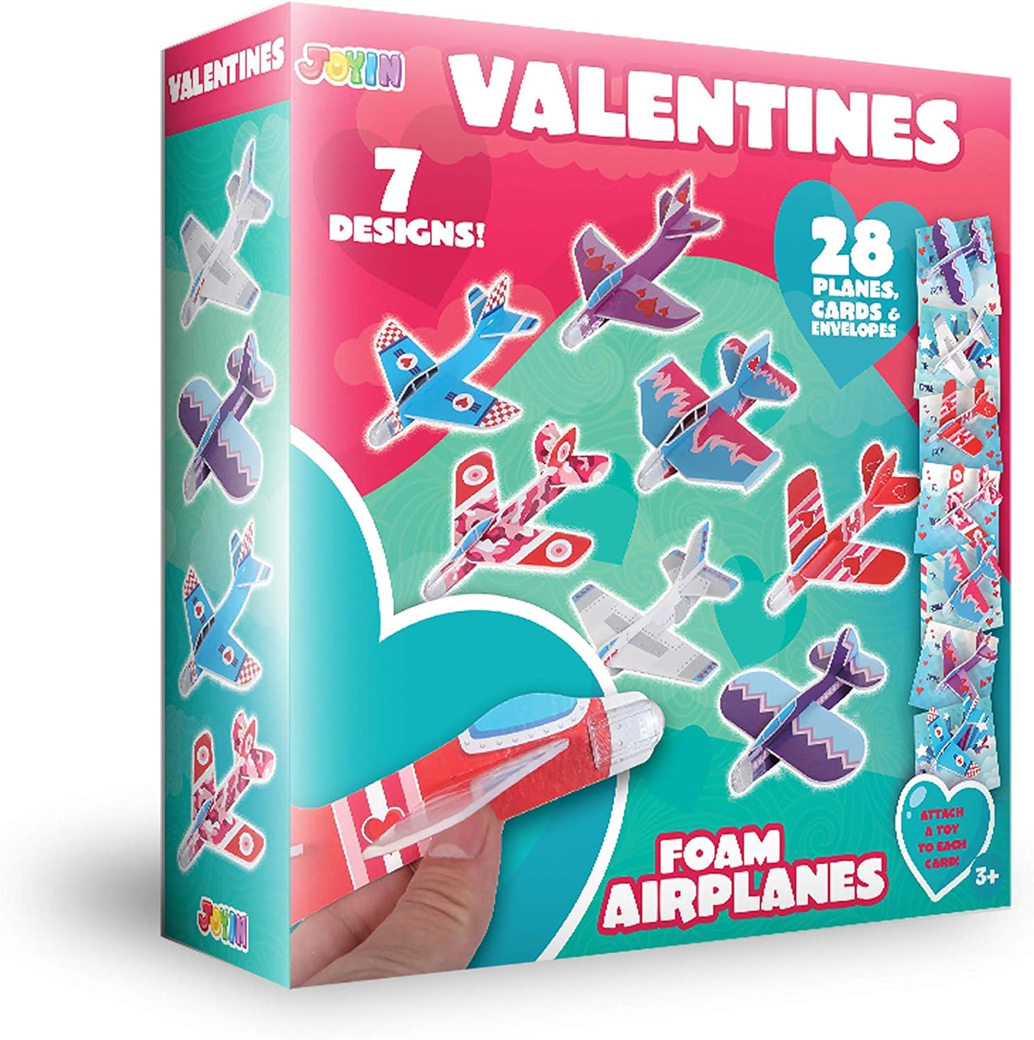 JOYIN 28 Valentines Day Foam Airplanes Greeting Cards for Kids Valentines Party Favor, School Classroom Exchange Prizes Gift Supplies