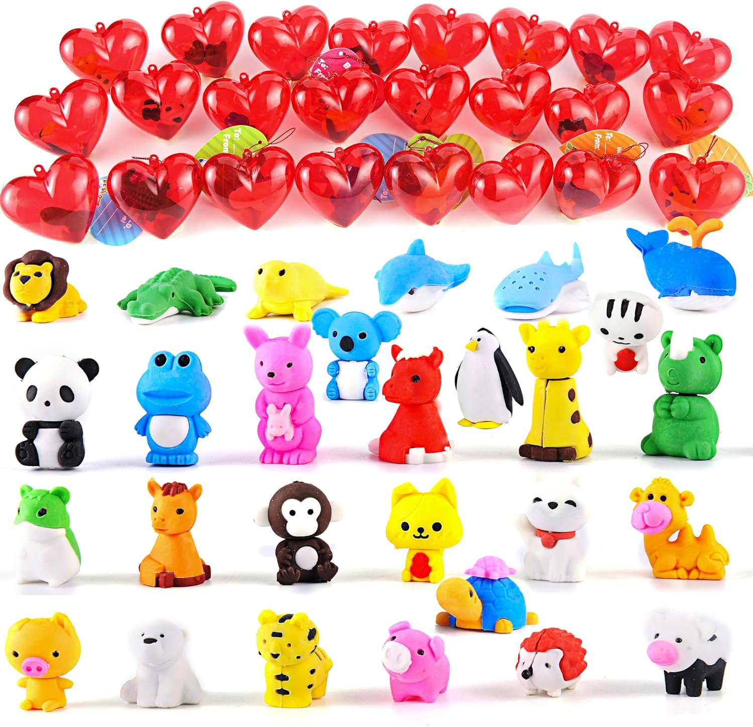 JOYIN 28 Packs Kids Valentine Party Favors Set with Valentine Eraser Bulk Filled Hearts and Valentine Cards for Kids Valentine Classroom Exchange Heart Valentine Eraser for Kids Valentine Prize