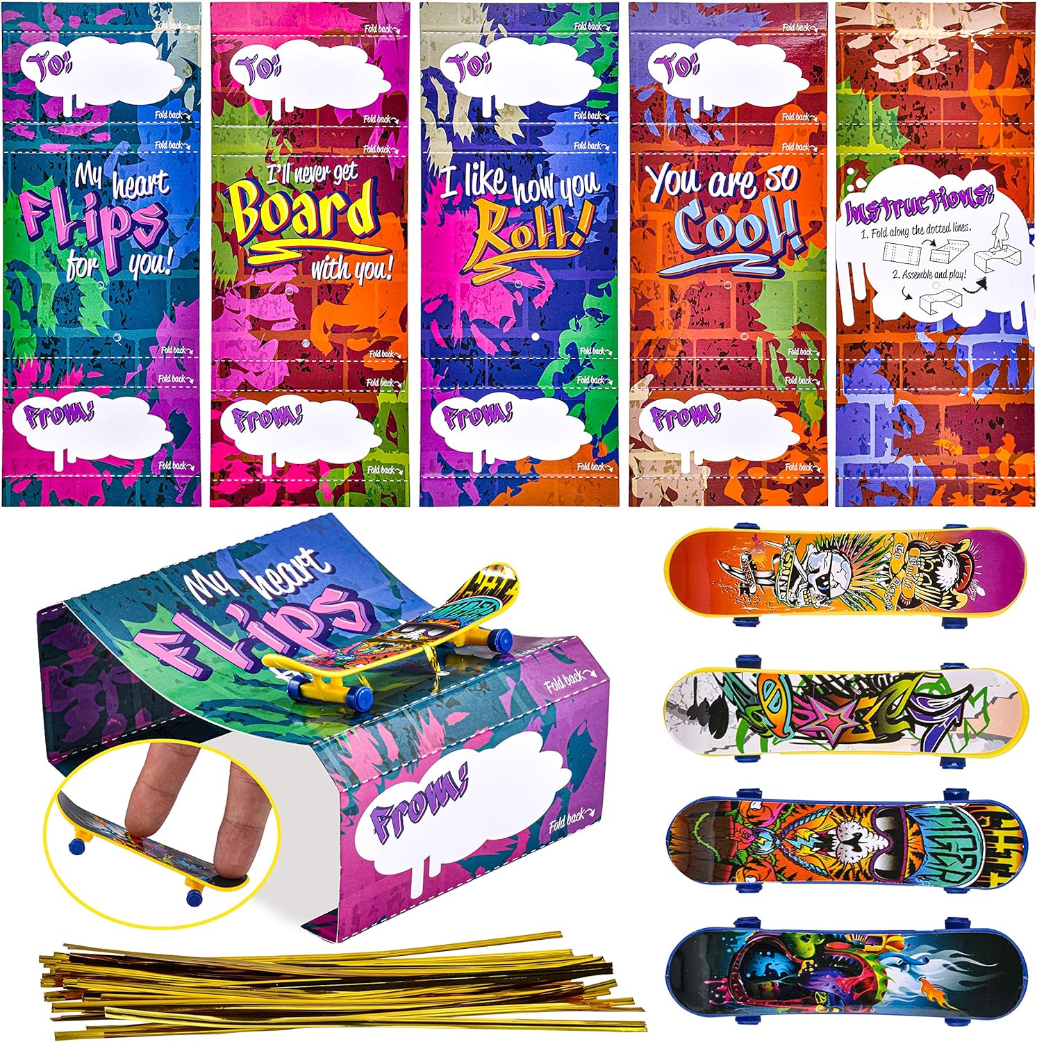 JOYIN 28 Pcs Valentines Day Cards with Finger Skateboards for Kids Valentine Party Favor, Valentines Greeting Cards, Valentine' Classroom Exchange Prizes