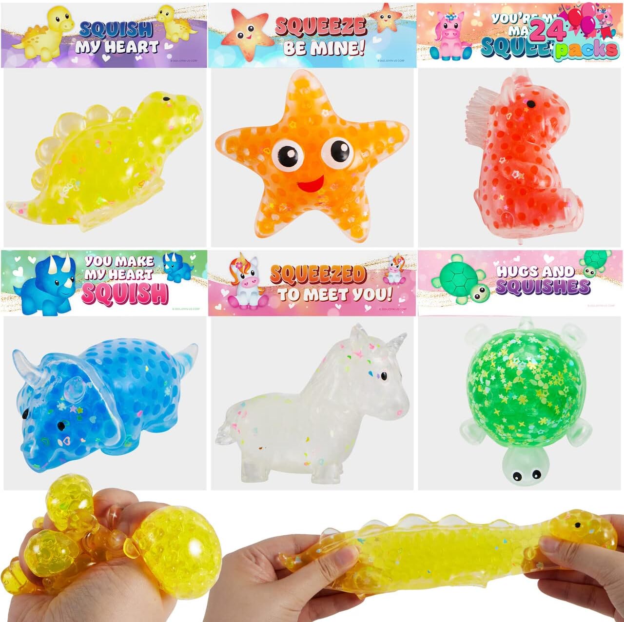 JOYIN 24 Packs Valentine' Day Cards with Animal Theme Squishy Toy, Squishy Toy Stress Relief Toys Squeeze Toys for Kids Valentine' Classroom Gift Exchange Prizes, Valentine' Party Favors