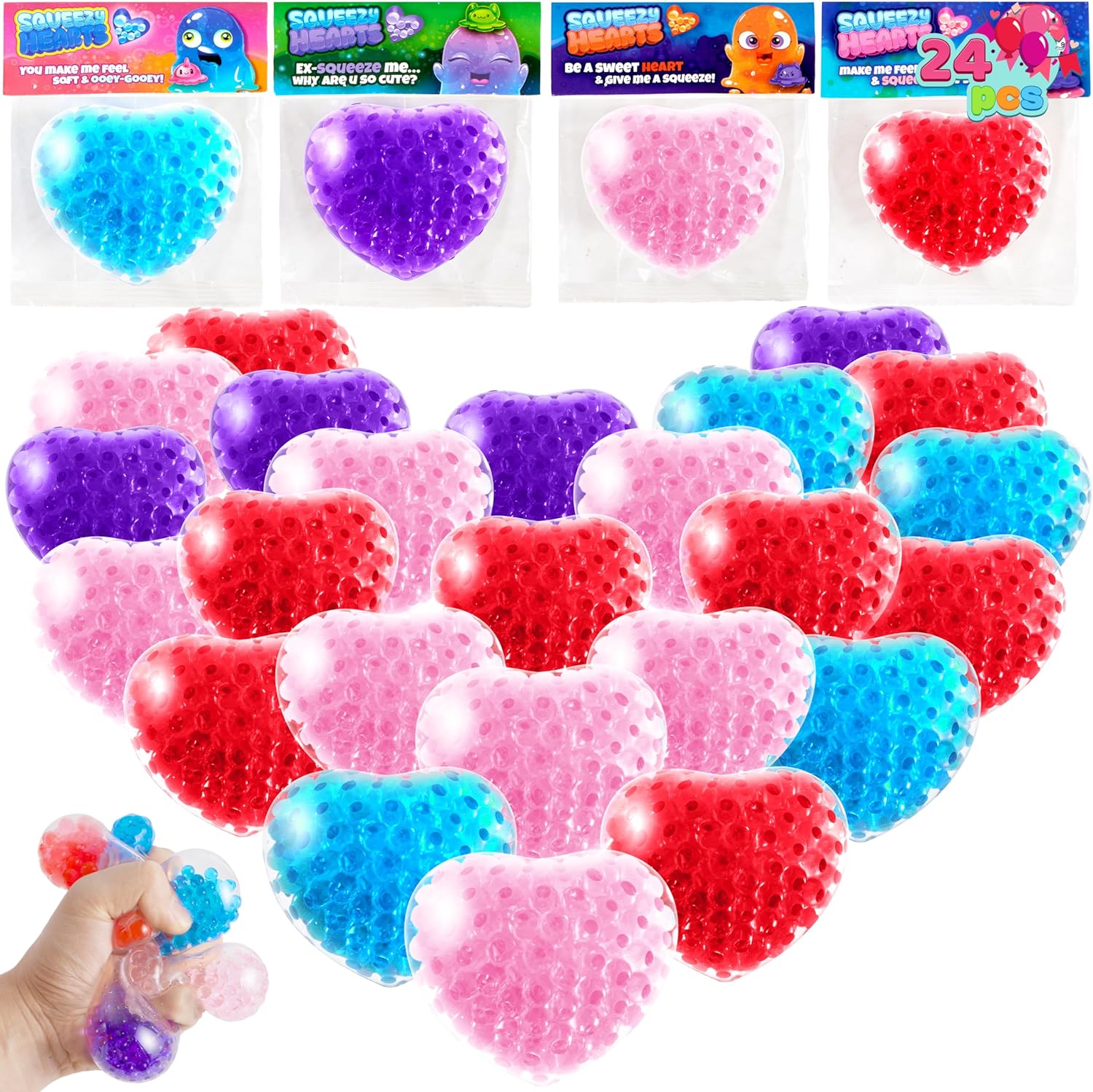 JOYIN 24 PCS Valentines Day Gifts for Kids- Valentines Cards with Heart Water Droplets, Fidget Toys Bulk for Party Favors Supplies, Valentine Exchange Gifts, Valentine Classroom Prizes Party Favors