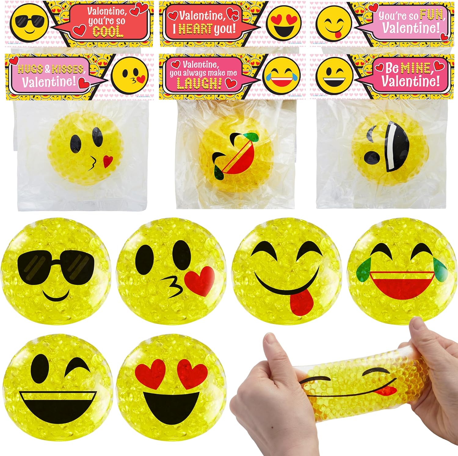 JOYIN 24 PCS Valentine' Day Squeeze Water Droplets Stress Balls with Cards, Squishy Toy Fidget Toys Anxiety Relief for Kids, Valentine' Party Favors, Gift Classroom Exchange Rewards