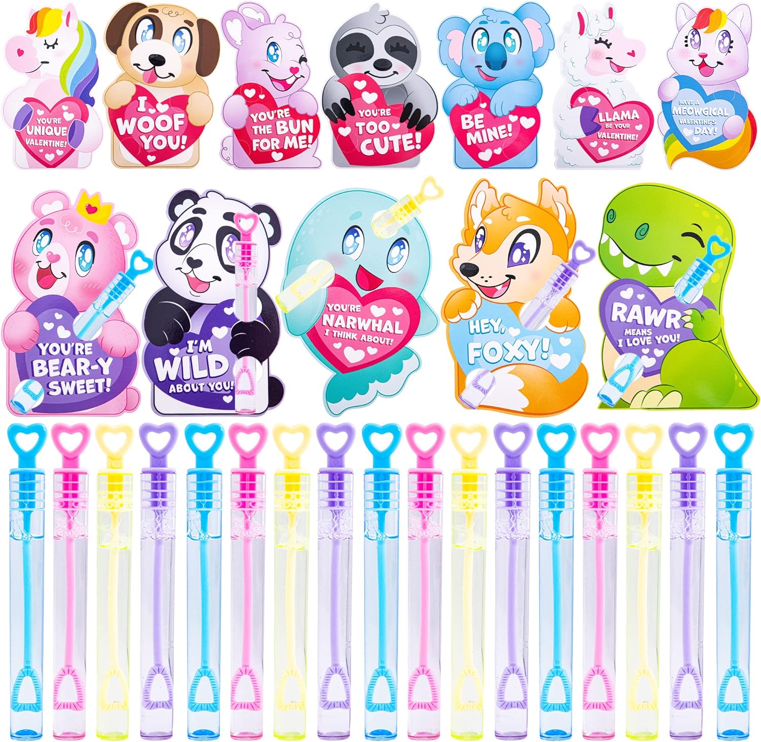 JOYIN 36 Packs Valentine' Day Gift Cards with Mini Bubble Maker Wands for for Kids Valentine Party Favor Toys, Valentine' Classroom Exchange, Game Prizes