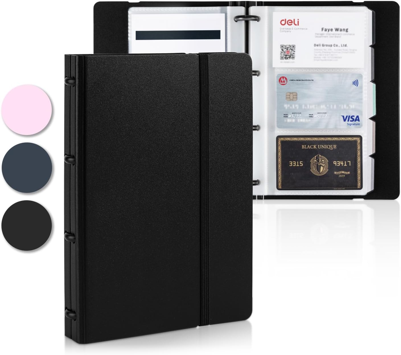 deli Business Card Book Holder, Business Card Organizer, Name Card, Portable Office, Hold 180 Cards, Black