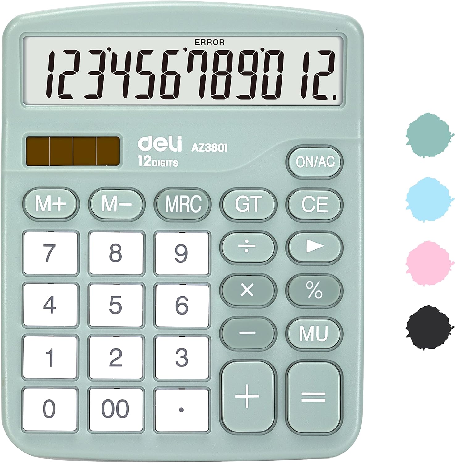 Calculator, Deli Standard Function Desktop Calculators with 12 Digit Large LCD Display and Sensitive Button, Solar Battery Dual Power Office Calculator, Green