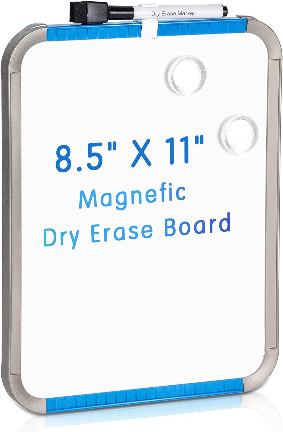 Deli Magnetic Dry Erase Board, 8.5 x 11 Inches, Small White Board with Markers & Magnets for Refrigerator, Locker, Kids, Students, Blue Frame