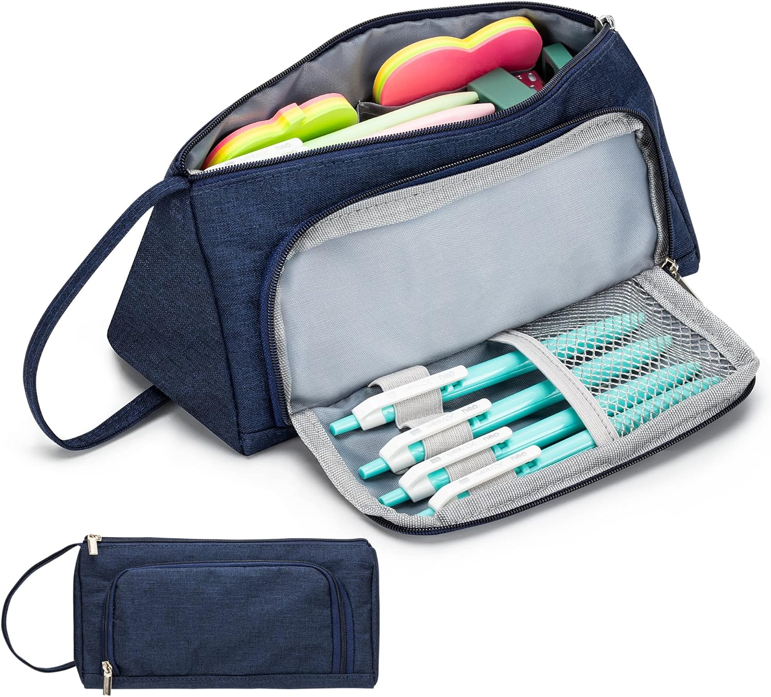 deli Big Capacity Pencil Case Large Storage Pouch Marker Pen Case Stationery Bag for Office School Teen Girl Boy Men Women Adult, Blue
