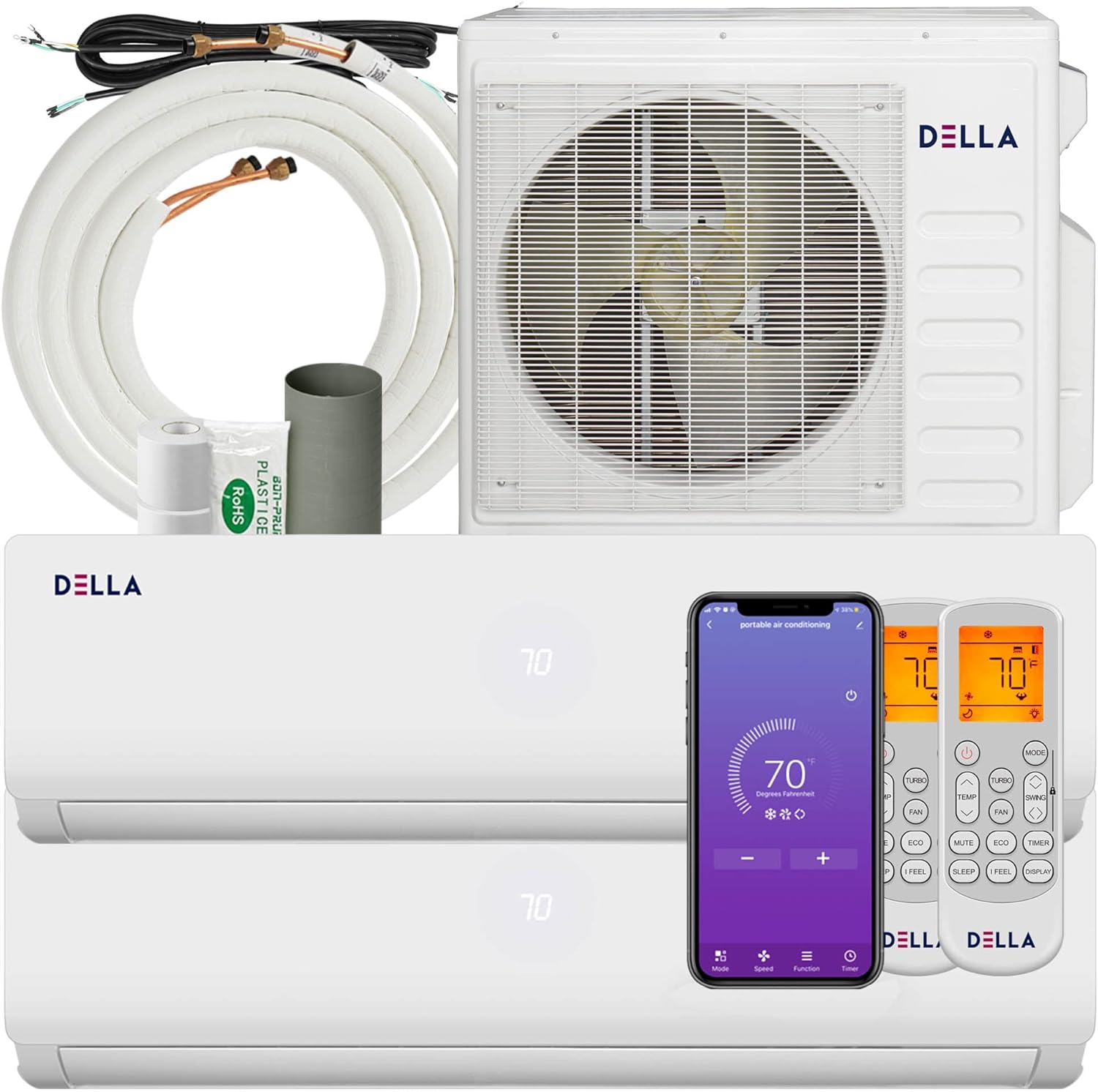 Della 2 Zone 27000 BTU/h 19 SEER2 Ductless Mini Split Inverter Plus System with Heat Pump