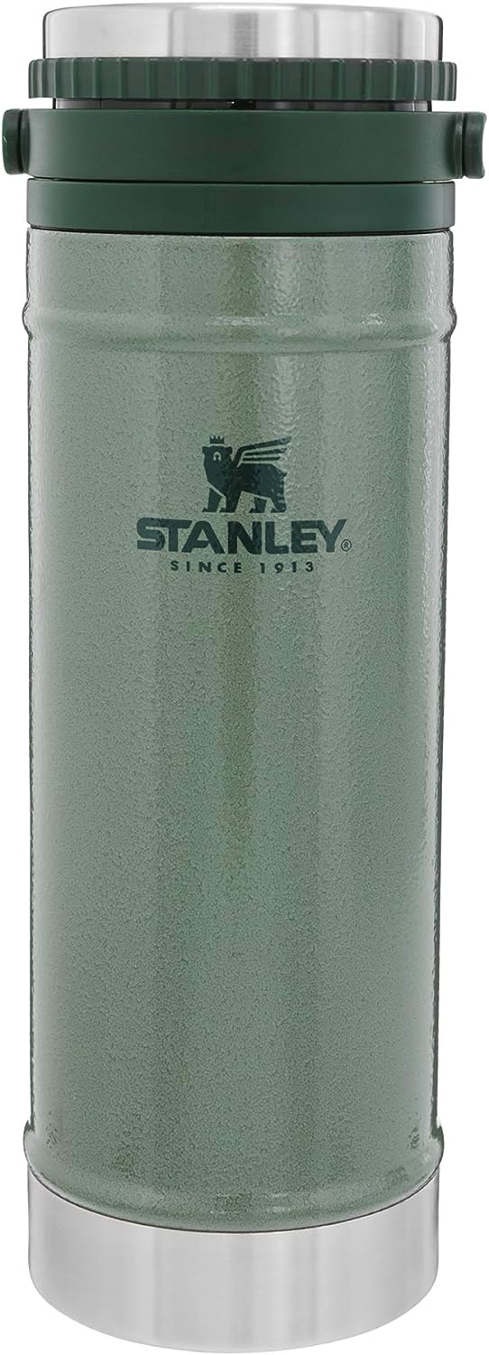 Stanley Travel Mug French Press 16oz with Double Vacuum Insulation, Stainless Steel Coffee Mug, Dishwasher Safe, Hammertone Green