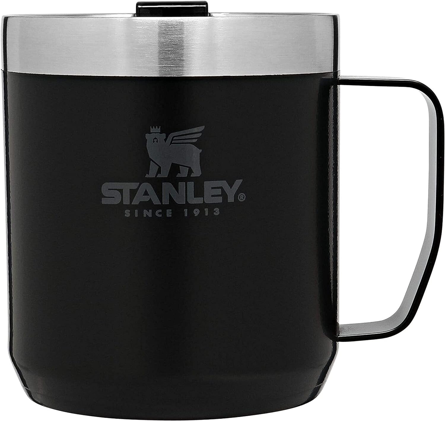 Stanley Stay Hot Camp Mug - Durable 18/8 Stainless Steel Insulated Mug - Splash-Free Tritan Drink-Thru Lid - 12 OZ - Matte Black