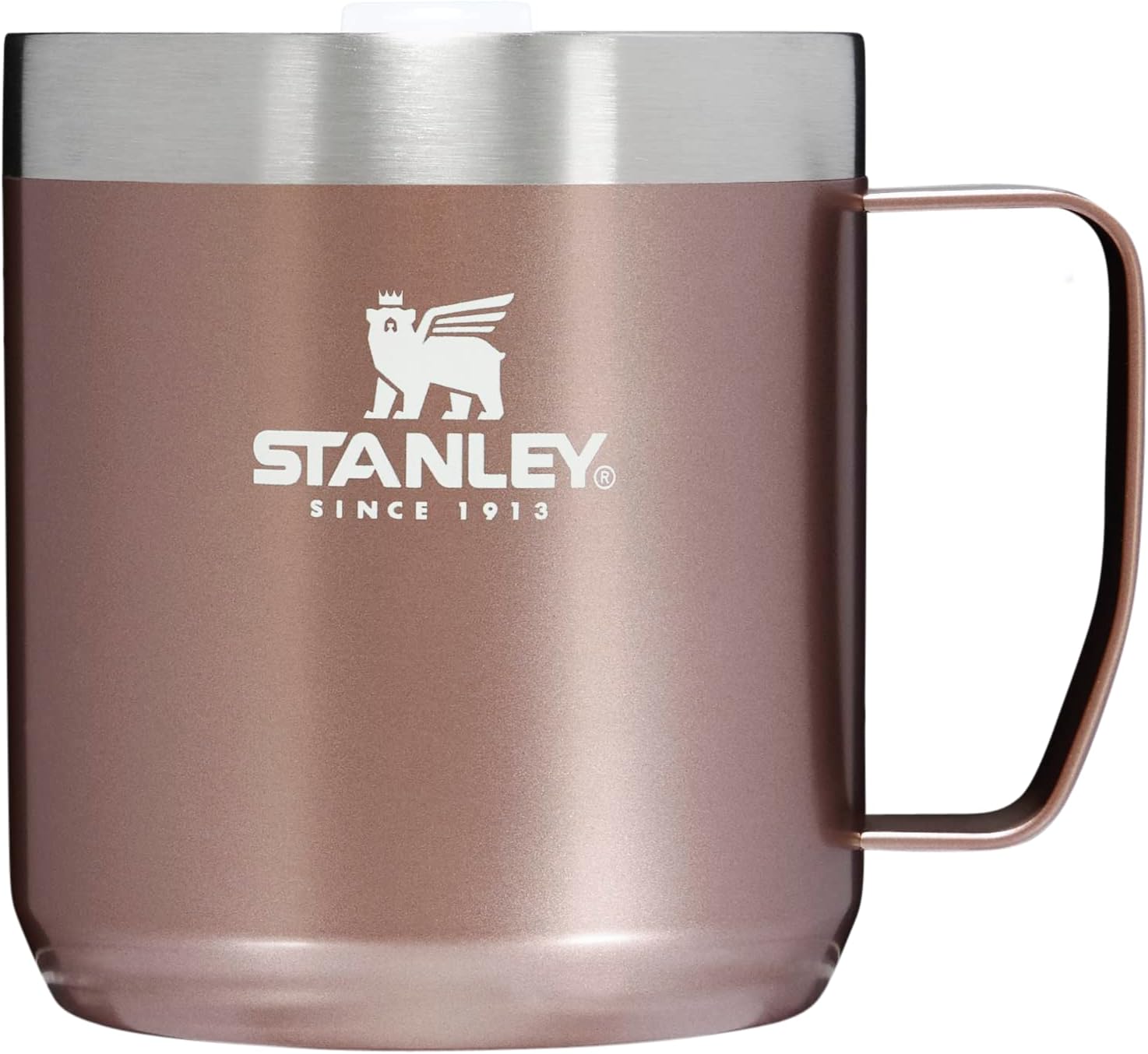 Stanley Stay Hot Camp Mug - Durable 18/8 Stainless Steel Insulated Mug - Splash-Free Tritan Drink-Thru Lid - 12 OZ - Rose Quartz Glow