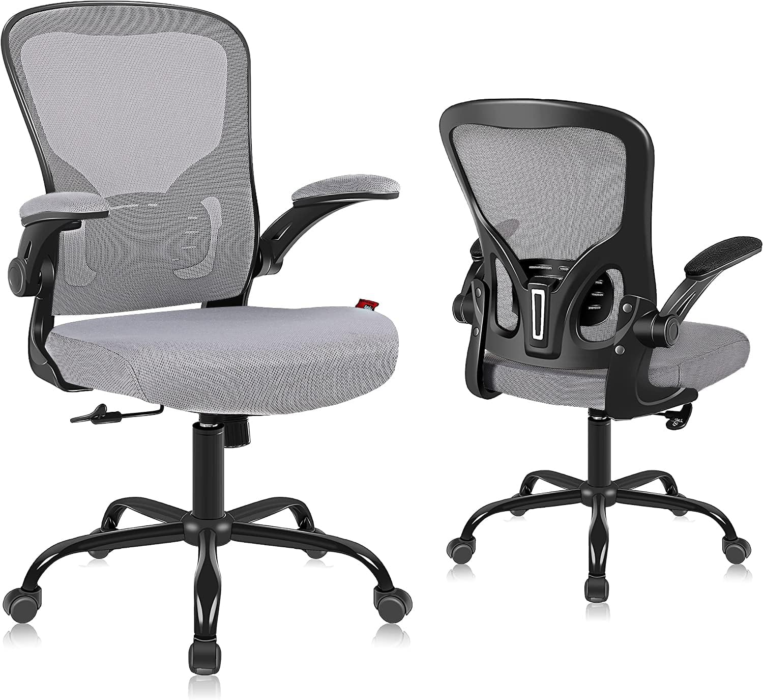 Flysky Ergonomic Office Desk Chair Breathable Mesh Swivel Computer Chair, Lumbar Back Support Task Chair, Grey Office Chairs with Flip-up Arms, Adjustable Height Executive Rolling Chair