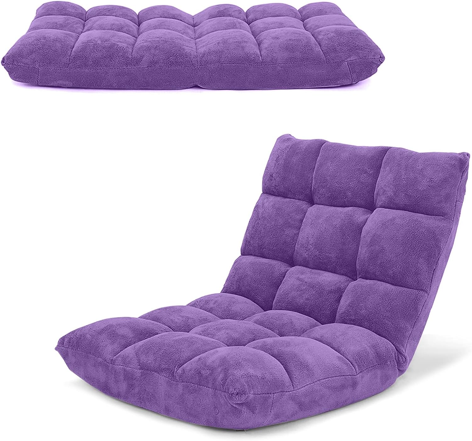 COSTWAY Adjustable Gaming Chair, Purple, 14-Position Back Support, Soft Coral Fleece, Portable, Lightweight, 22 x 24 x 22