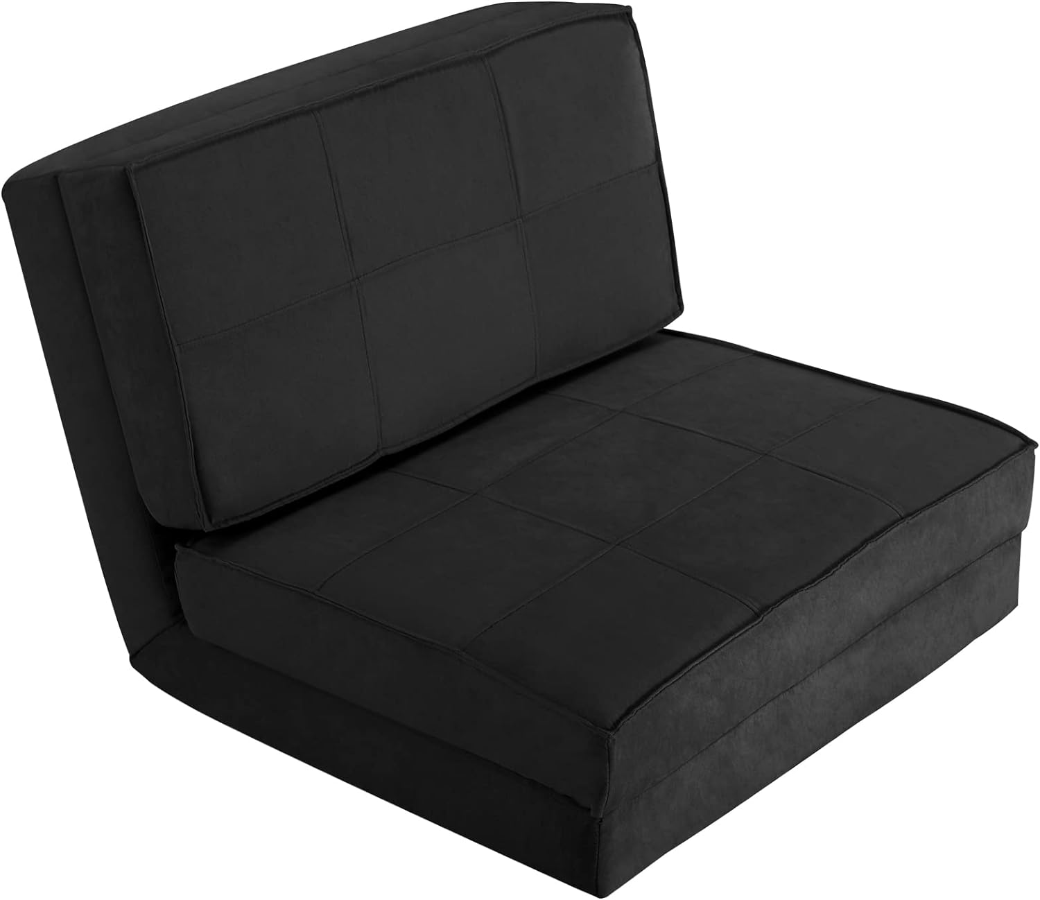 COSTWAY Convertible Flip Chair, 5-Position Adjustable Triple Fold Down Sofa Bed, Steel Frame, Soft Suede Fabric, Upholstered Floor Sleeper Dorm Game Bed for Living Room, Bedroom, Guest Room (Black)