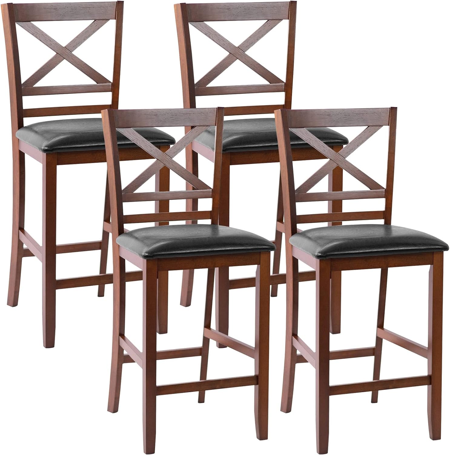 COSTWAY Bar stools Set of 4, Modern 25 Counter Height Dining Pub Stools with X-Shaped Backrest, Soft Cushion & Durable PU Seat, Simplistic Armless Kitchen Chairs for Home, Cafe Store, Restaurant (4)