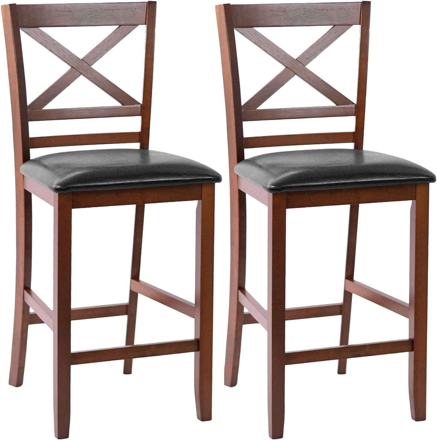 COSTWAY Bar stools Set of 2, Modern 25 Counter Height Dining Pub Stools with X-Shaped Backrest, Soft Cushion & Durable PU Seat, Simplistic Armless Kitchen Chairs for Home, Cafe Store, Restaurant (2)