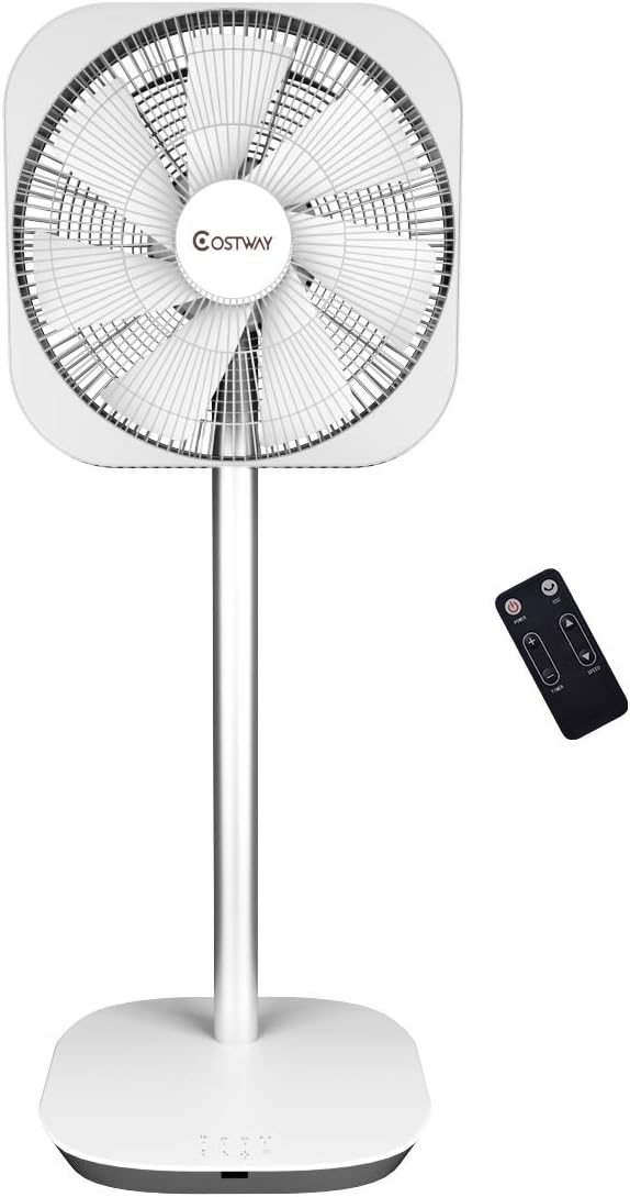 COSTWAY Pedestal Fan, 12-Inch DC Cooling Oscillating Standing Fan, Silent Designing Stand Floor Fan w/Remote Control, 6 Speed Options, 8 Hour Timer Setting Bracket, White