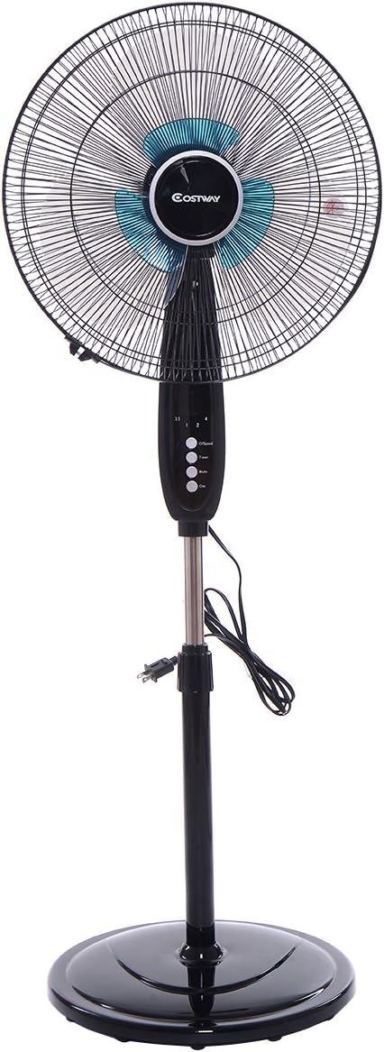 COSTWAY Pedestal Fan, 3-Speed Digital Control- Adjustable Height- Oscillating Standing Fan w/Timer- LCD Display- Double Blades- Remote Control, 18-Inch